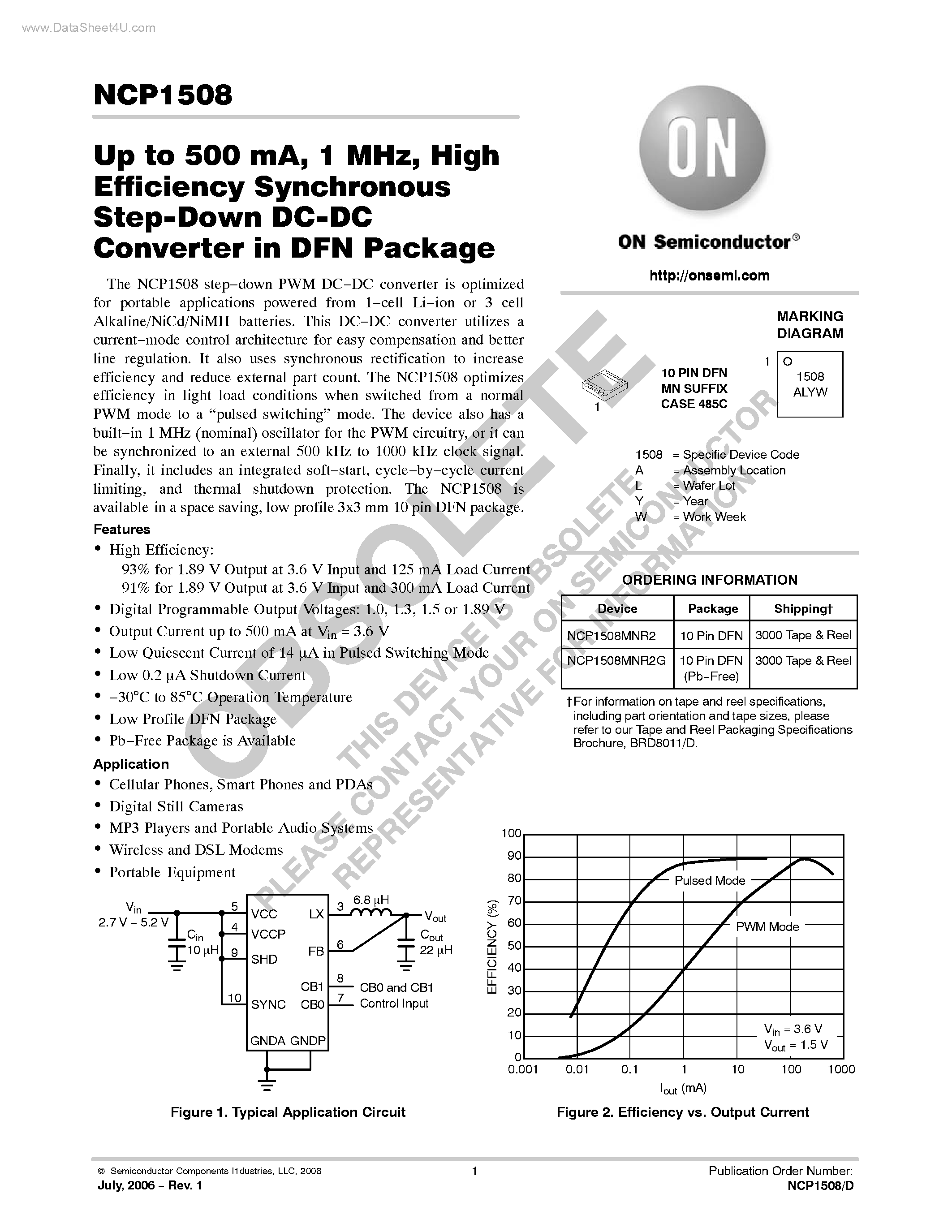 Datasheet NCP1508 - High Efficiency Synchronous Step-Down DC-DC Converter page 1