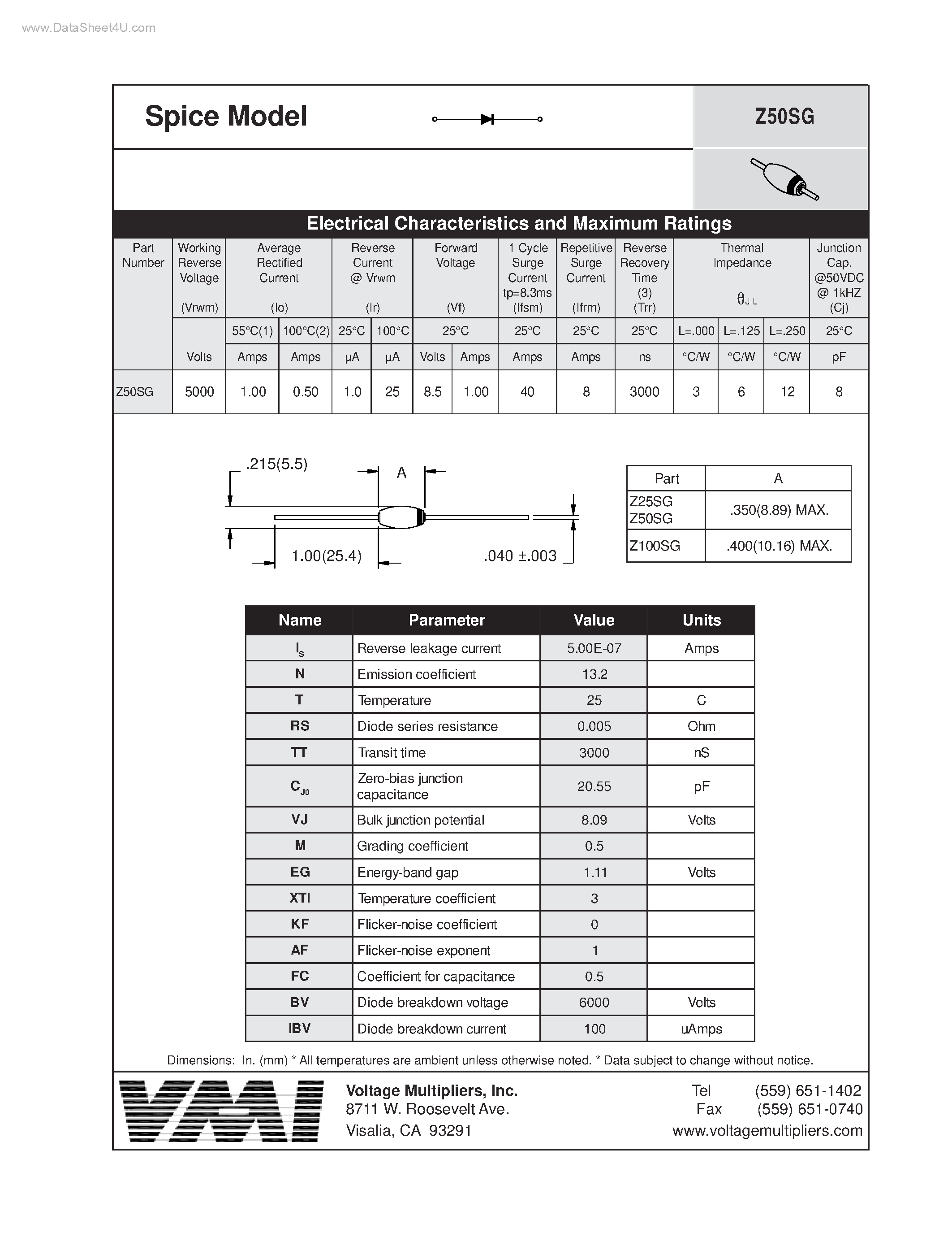 Datasheet Z50SG page 1 Datasheet Z50SG - Spice Model page 1