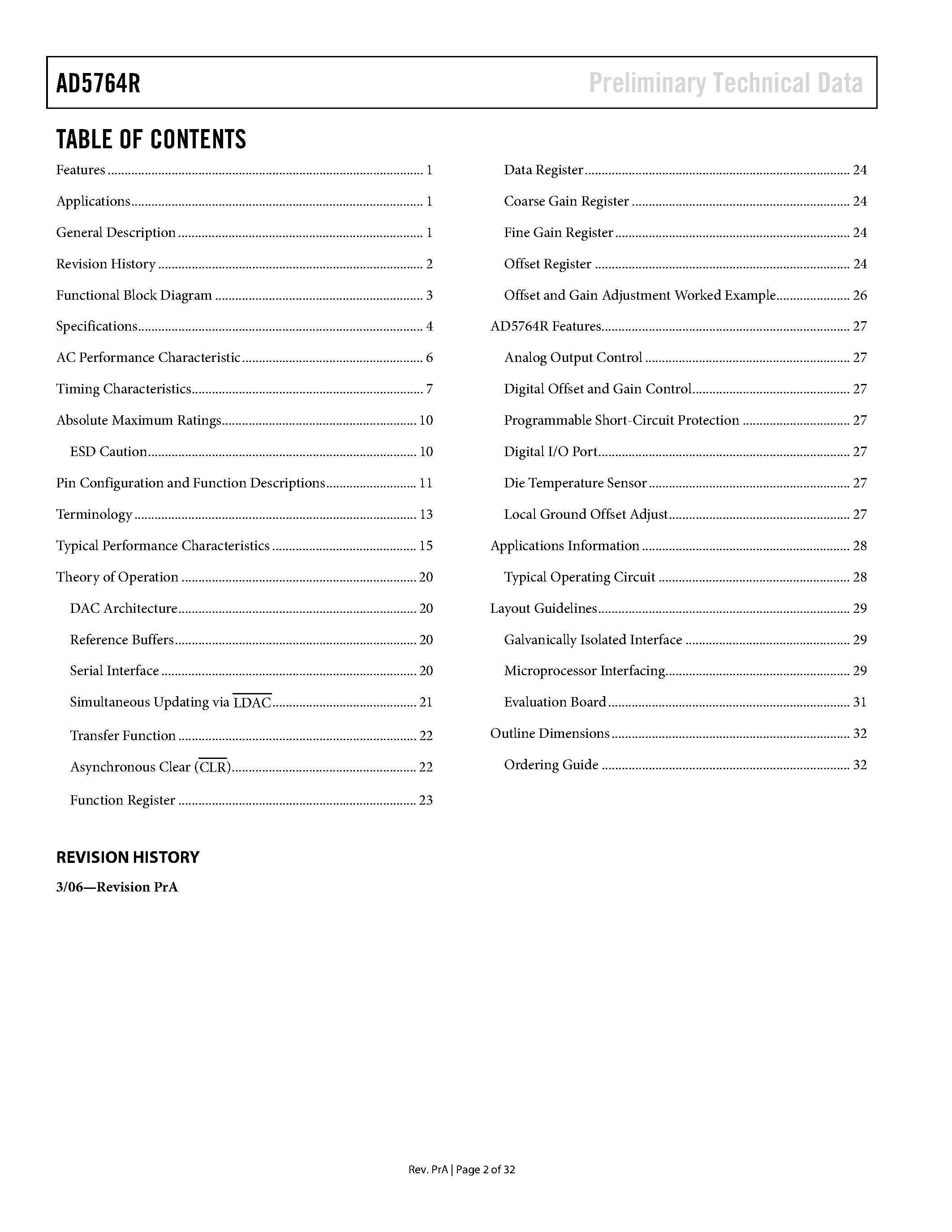 Datasheet AD5764R page 2 Datasheet AD5764R - Bipolar Voltage Output DAC page 2