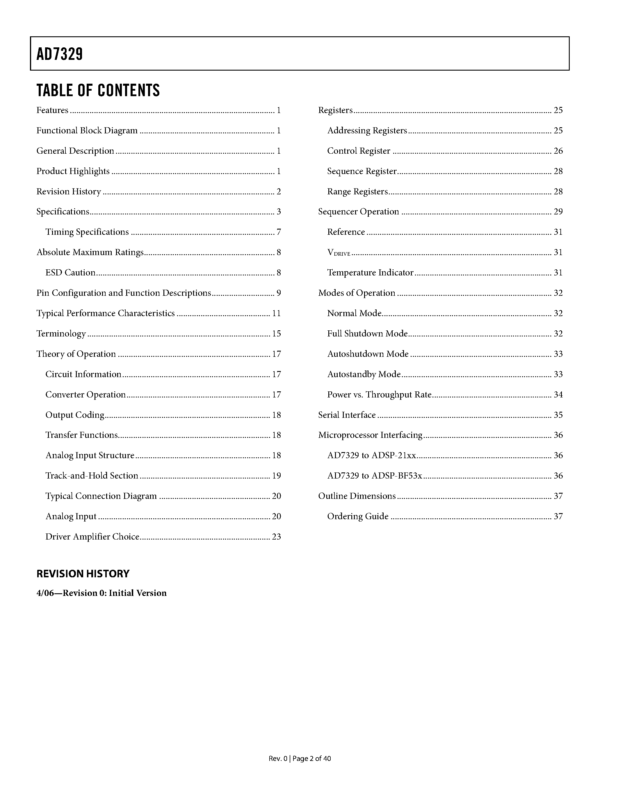 Datasheet AD7329 - 12-Bit Plus Sign ADC page 2
