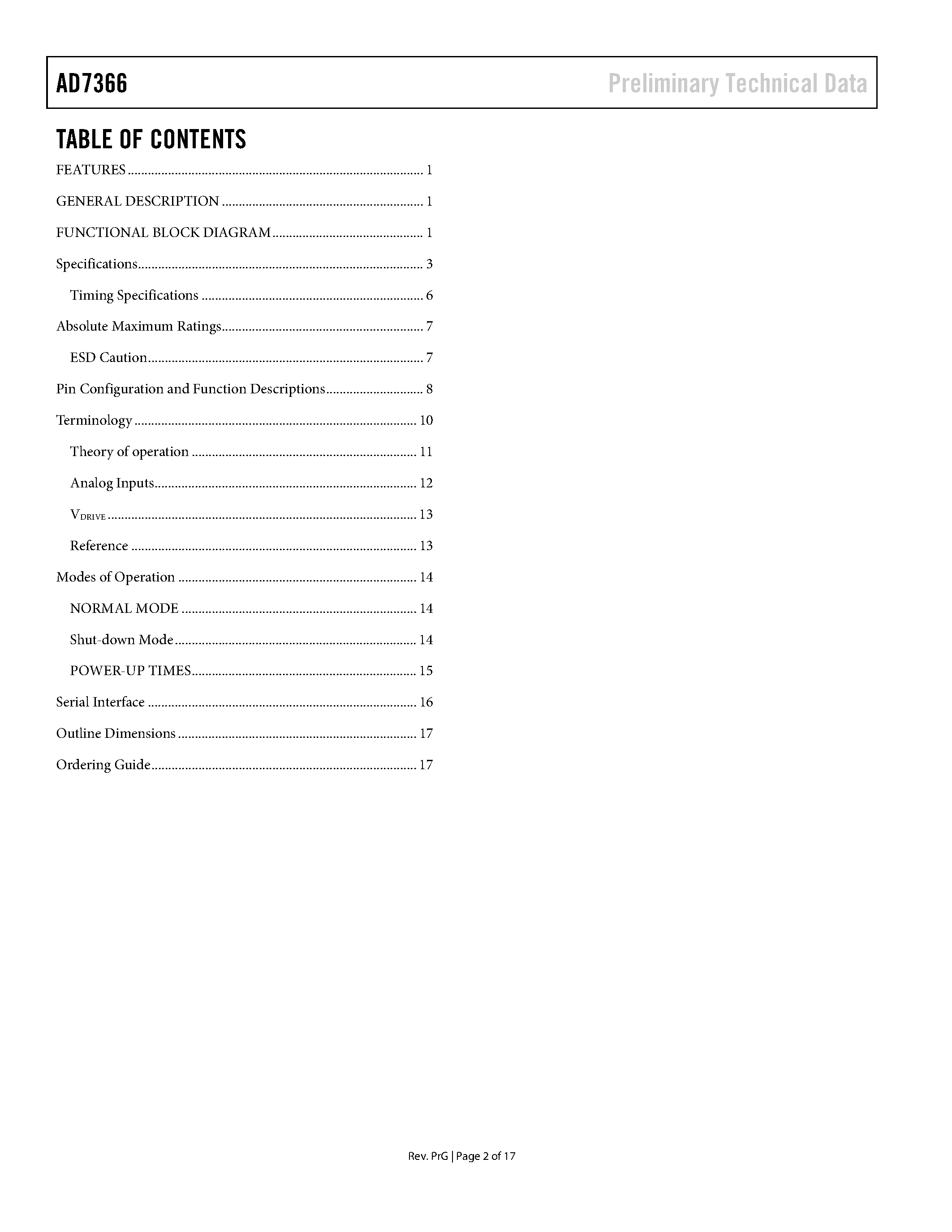 Datasheet AD7366 - 2-Channel SAR ADC page 2