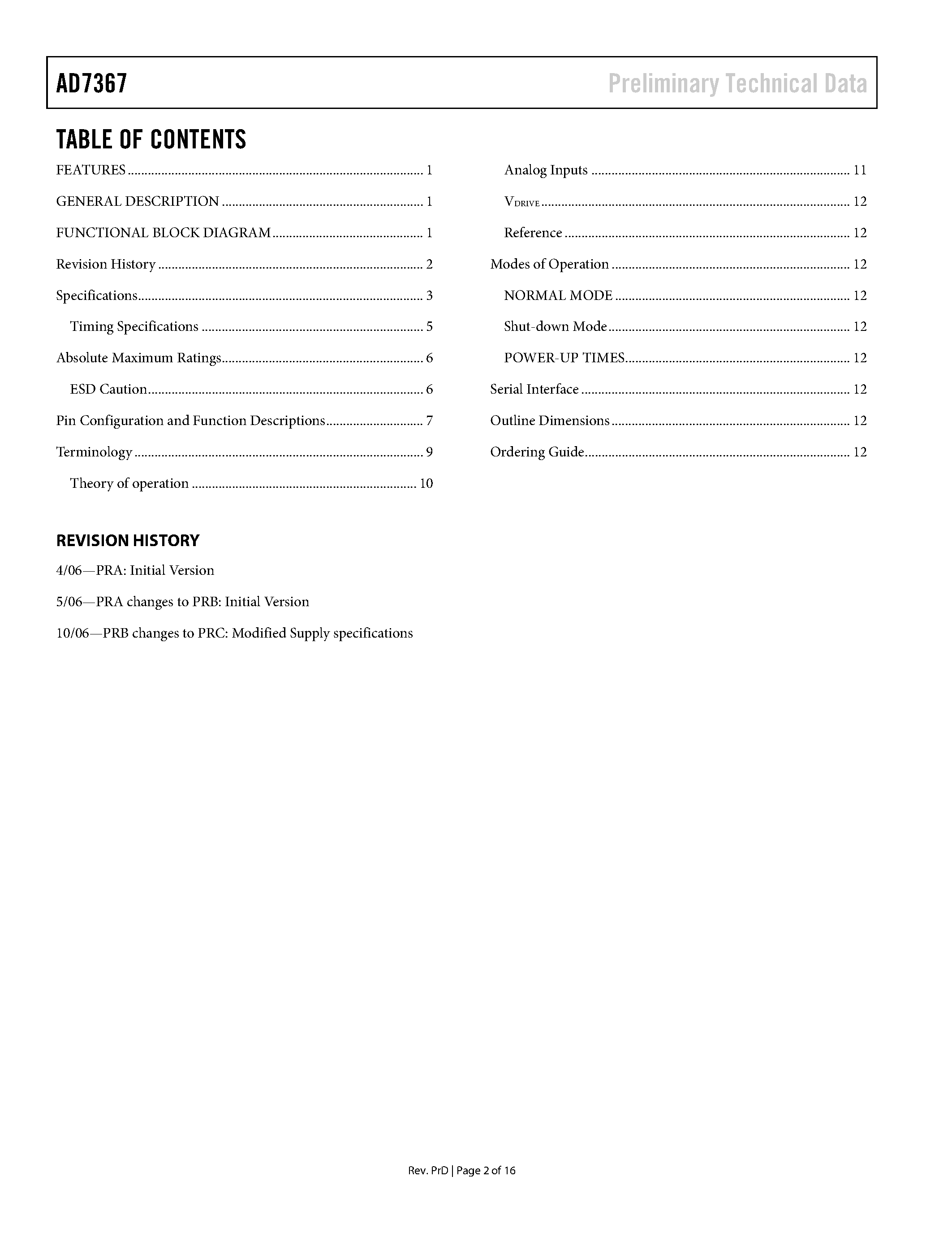 Datasheet AD7367 - 2-Channel SAR ADC page 2