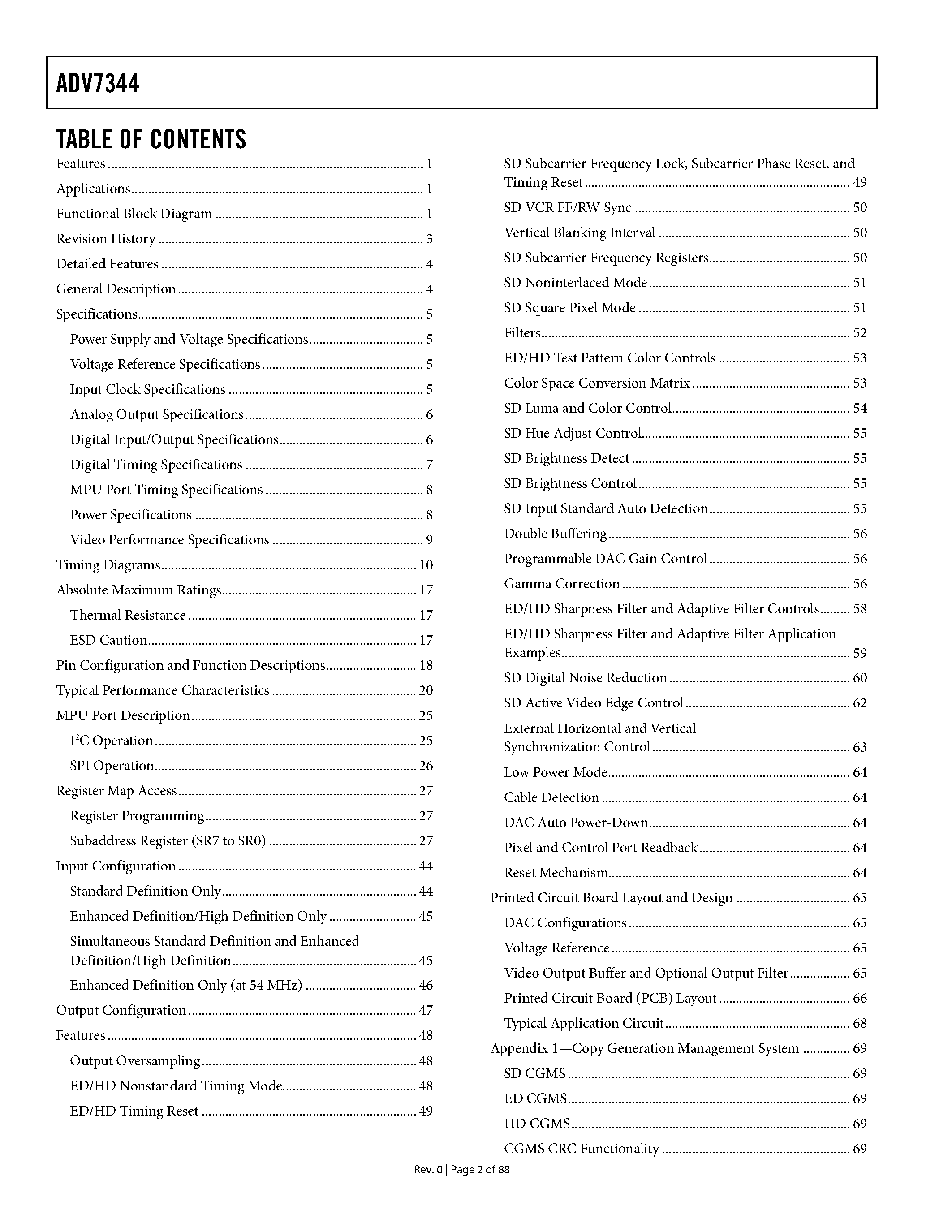 Даташит ADV7344 - Multiformat Video Encoder Six 14-Bit Noise Shaped Video DACs страница 2