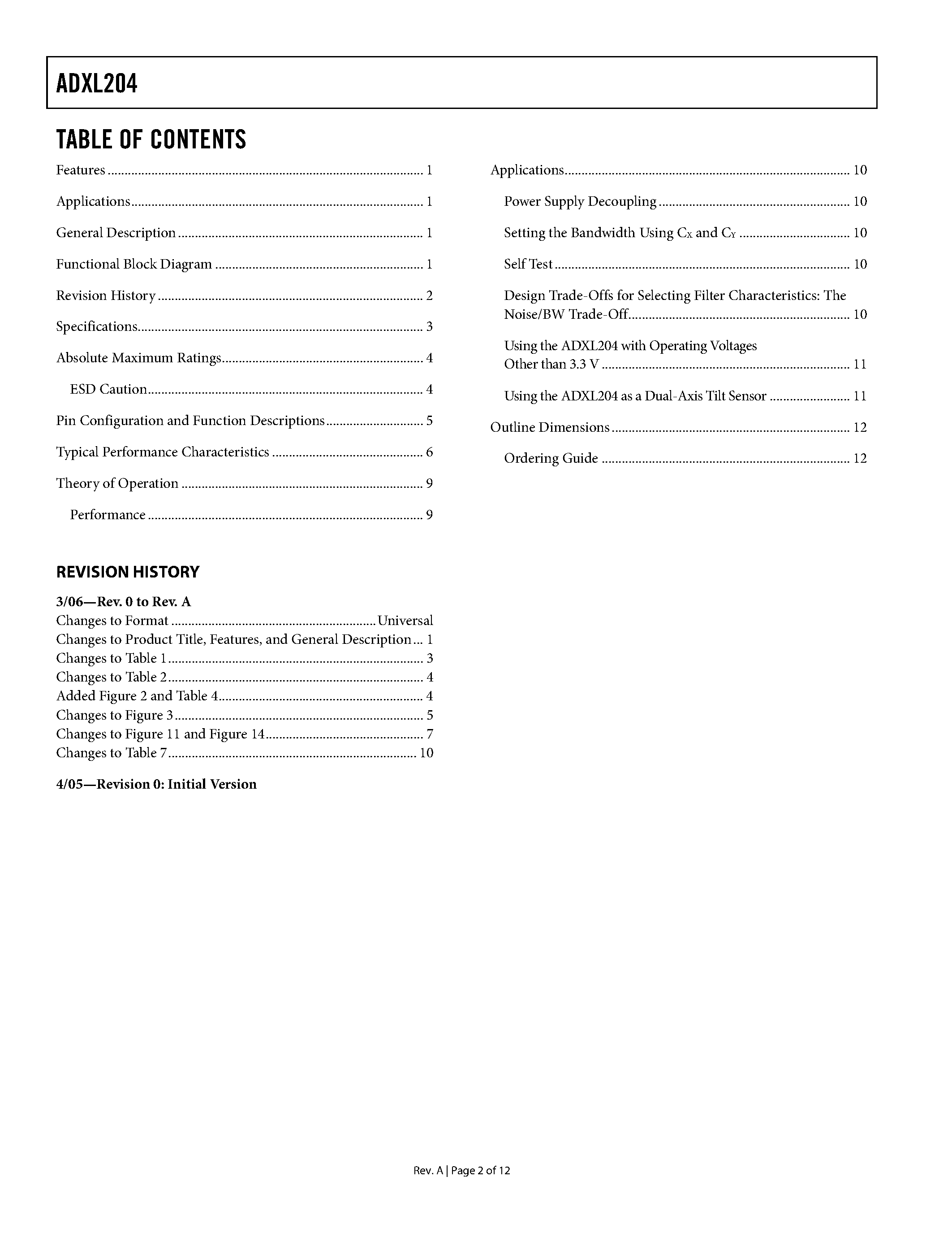 Datasheet ADXL204 page 2 Datasheet ADXL204 - Dual-Axis i MEMS Accelerometer page 2