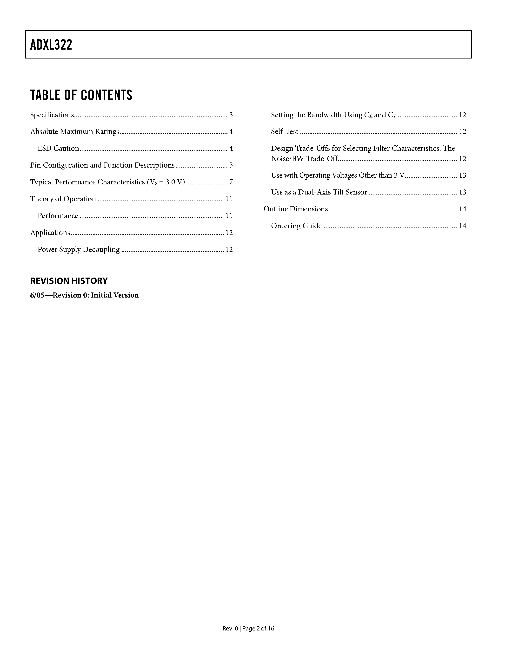 Даташит на микросхему ADXL322 страница 2 Даташит ADXL322 - Small and Thin +-2 g Accelerometer страница 2