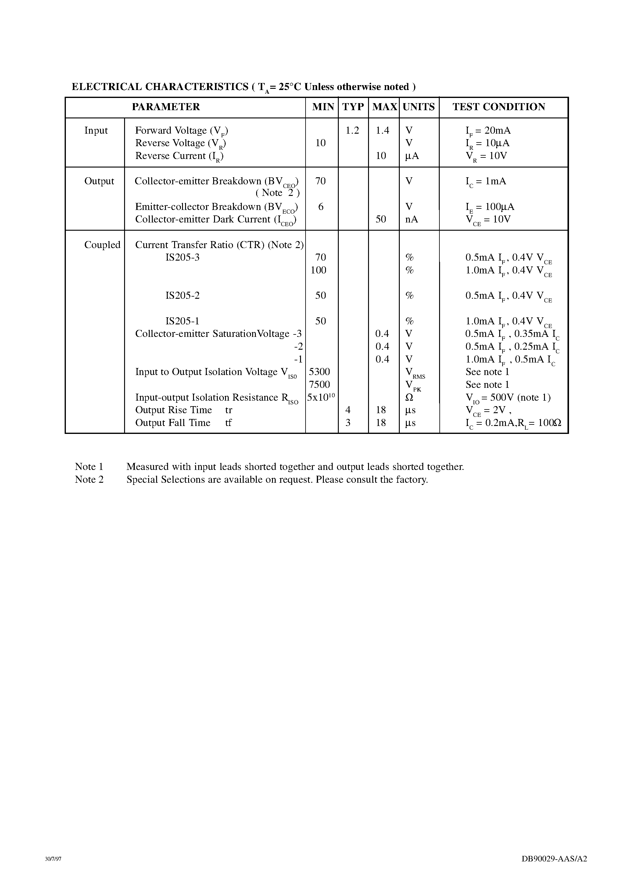Datasheet IS205-1 - LOW INPUT CURRENT NON-BASE LEAD PHOTOTRANSISTOR OPTICALLY COUPLED ISOLATOR page 2