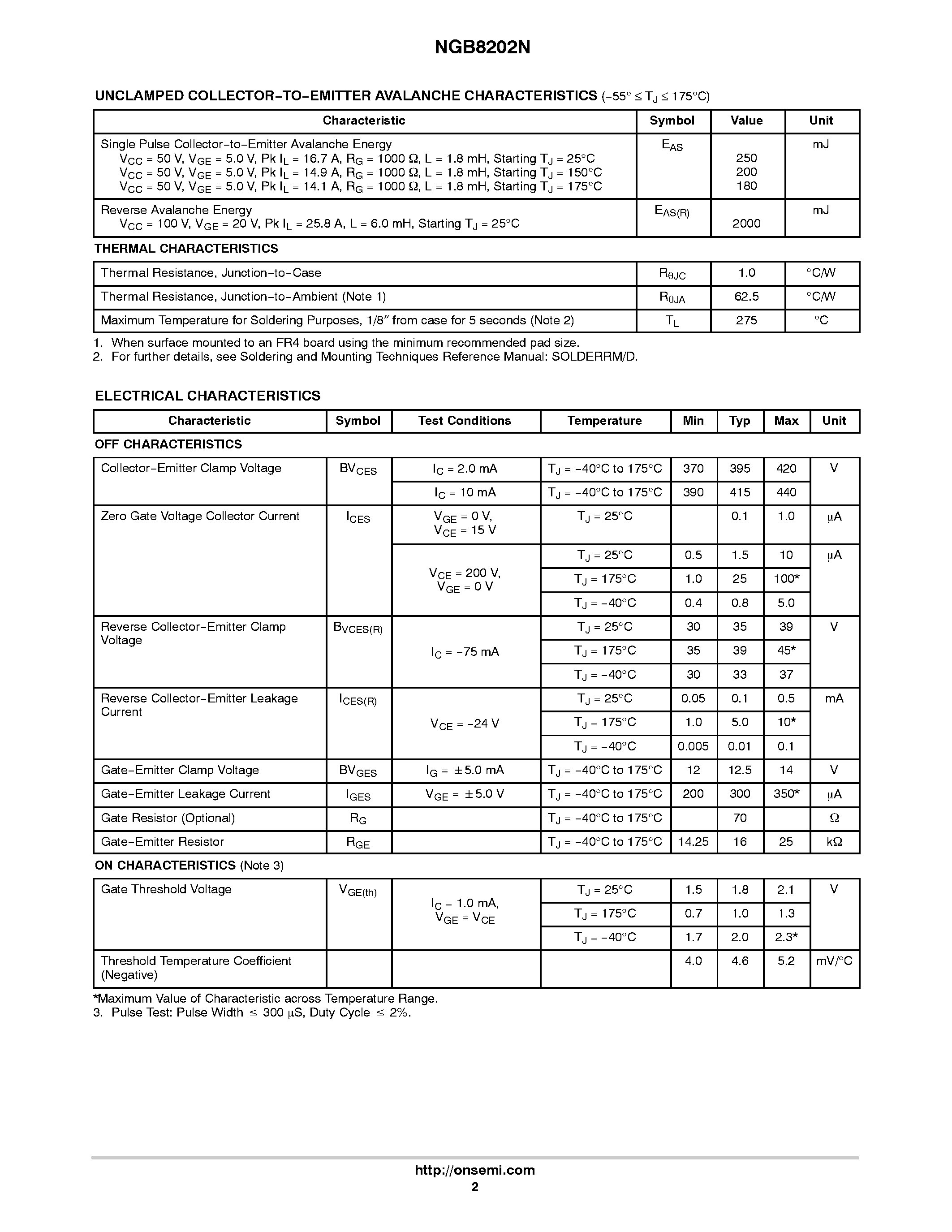 Datasheet NGB8202N - N-Channel D2PAK page 2