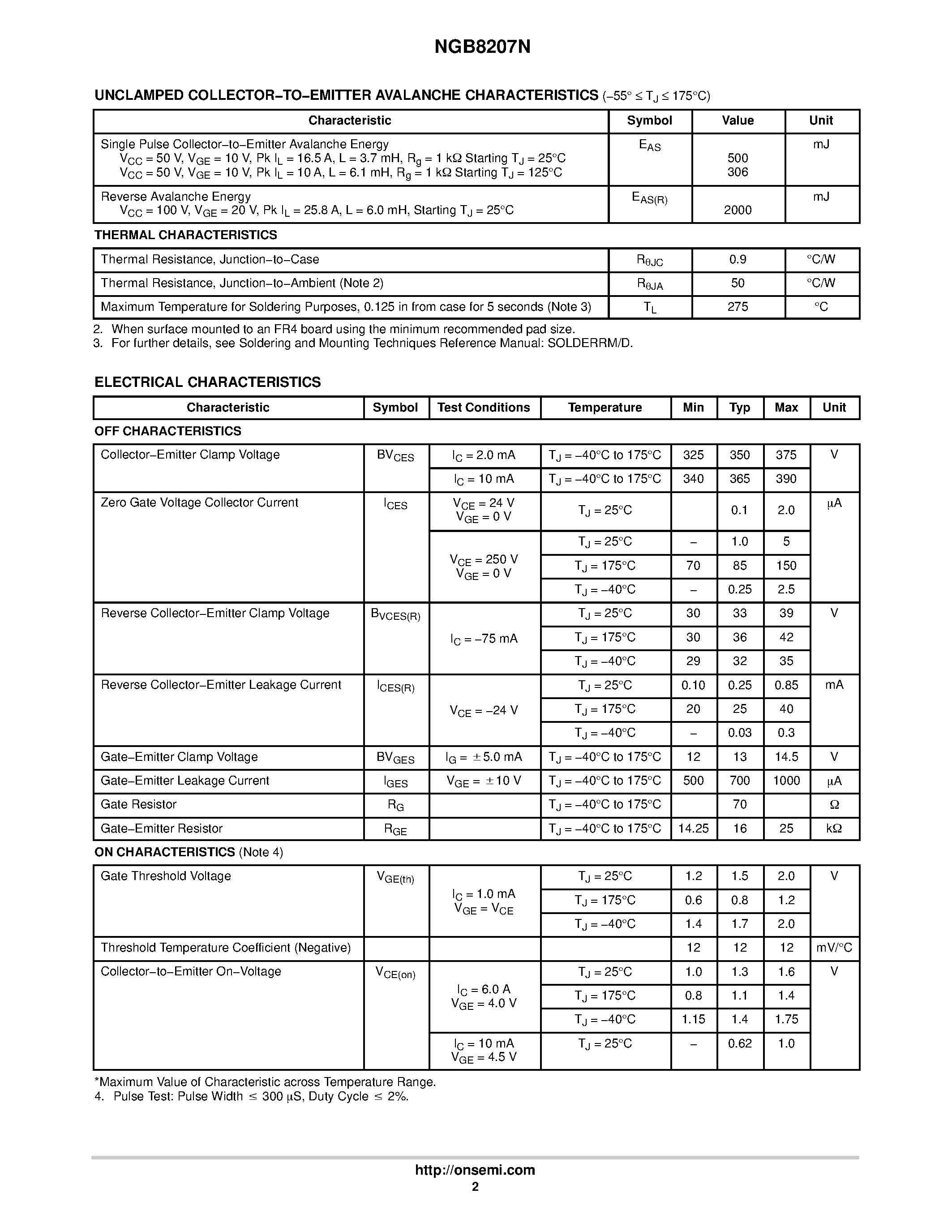 Datasheet NGB8207N - N-Channel D2PAK page 2