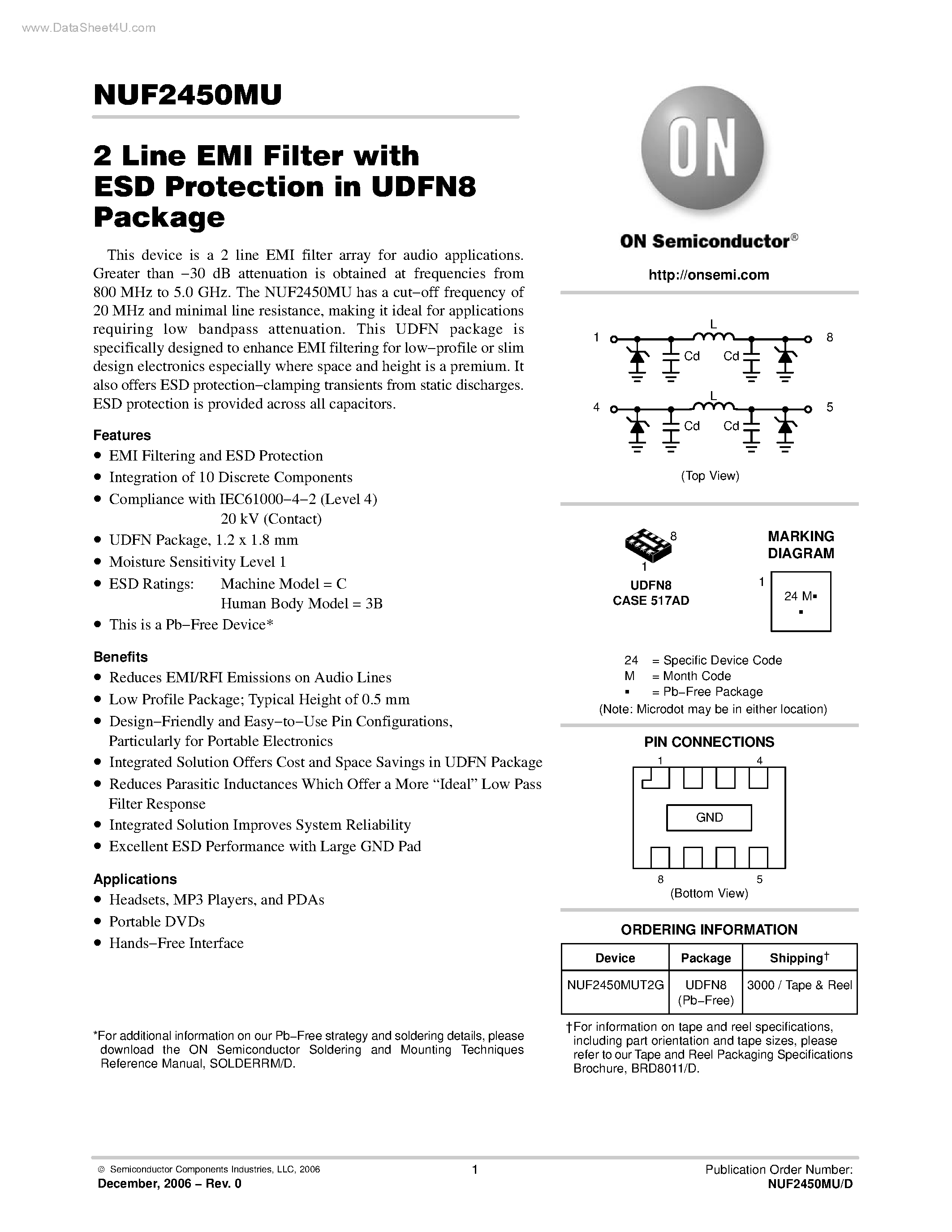Datasheet NUF2450MU - 2 Line EMI Filter page 1