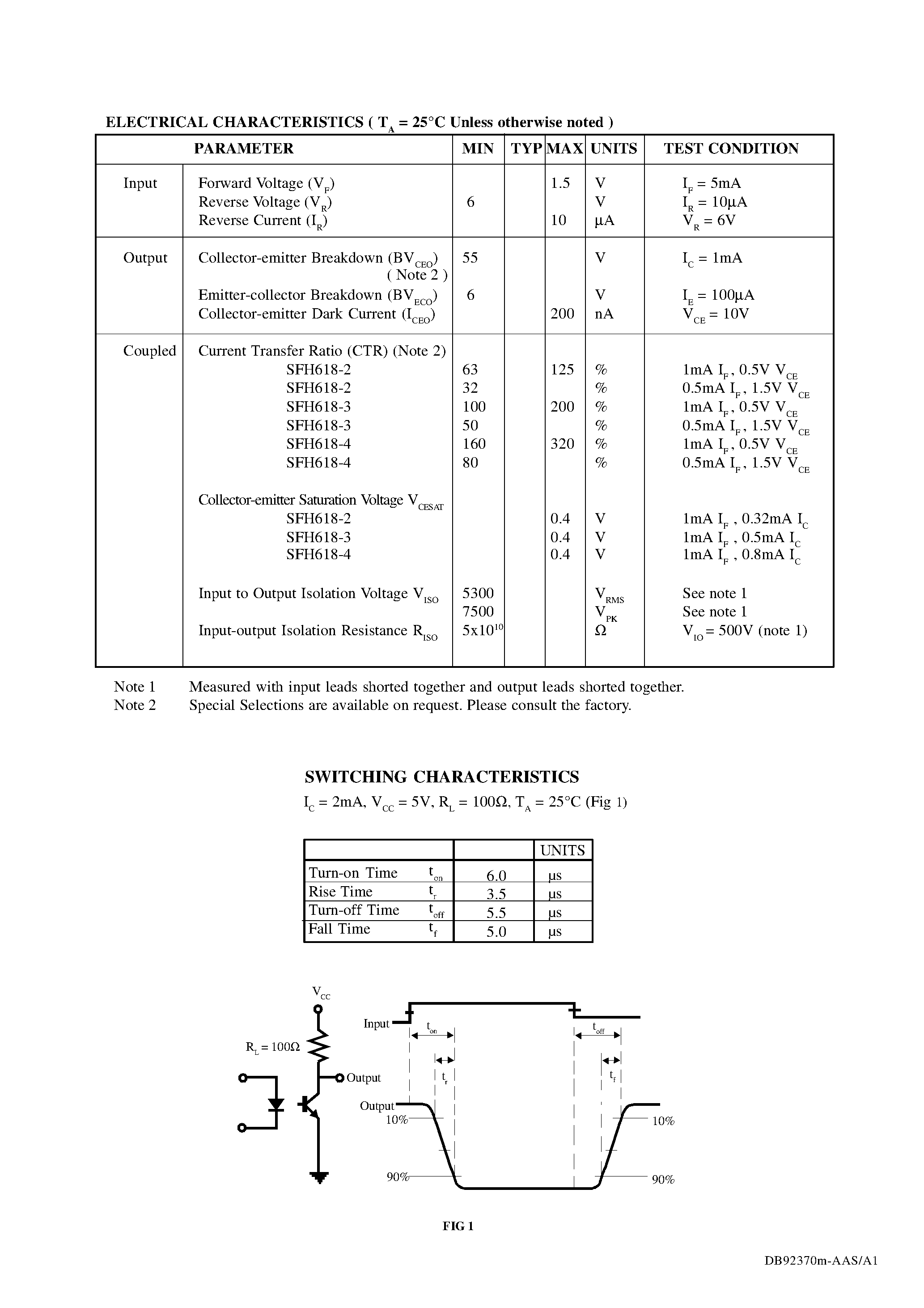 Datasheet SFH618-2 - (SFH618-x) LOW INPUT CURRENT PHOTOTRANSISTOR OPTICALLY COUPLED ISOLATORS page 2