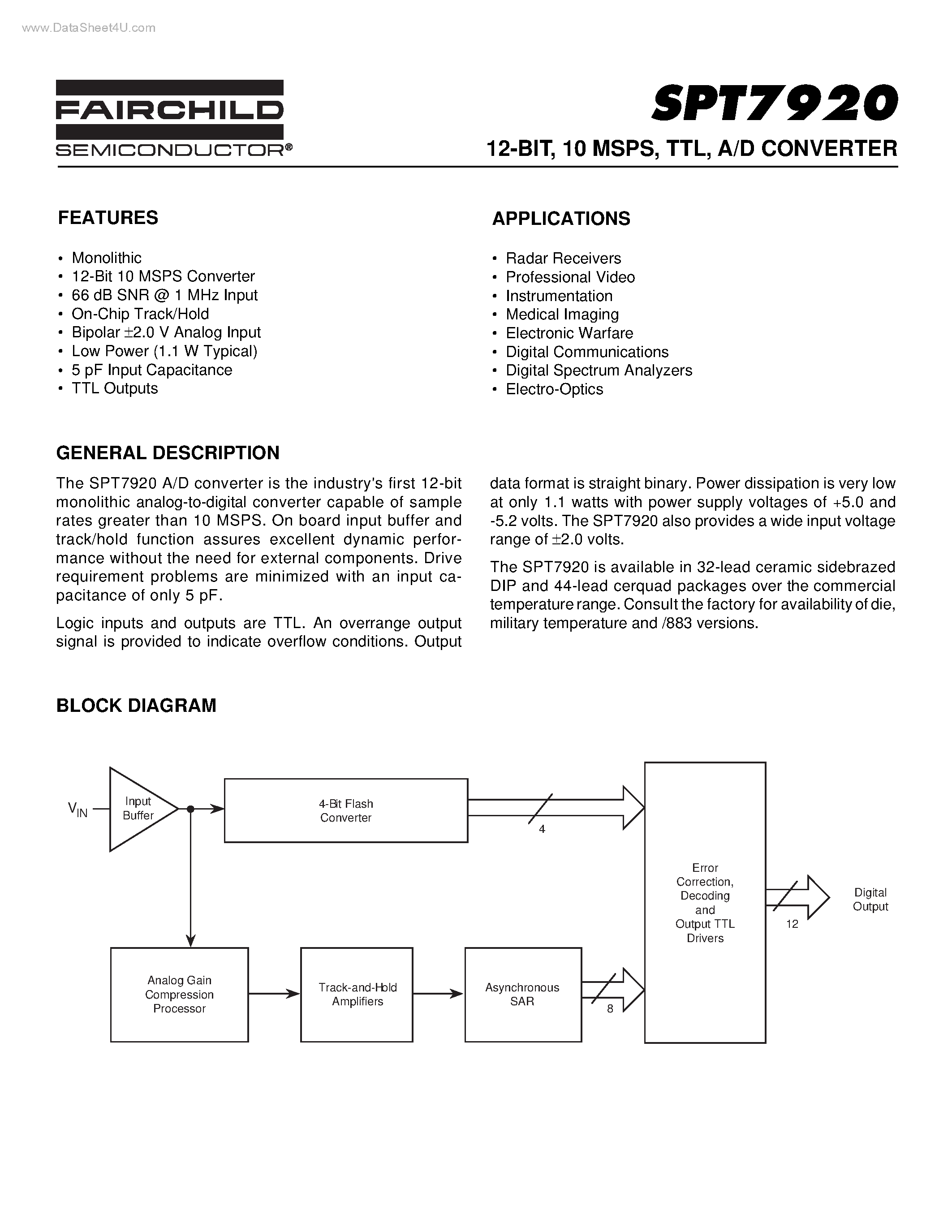 Даташит SPT7920 - A/D CONVERTER страница 1