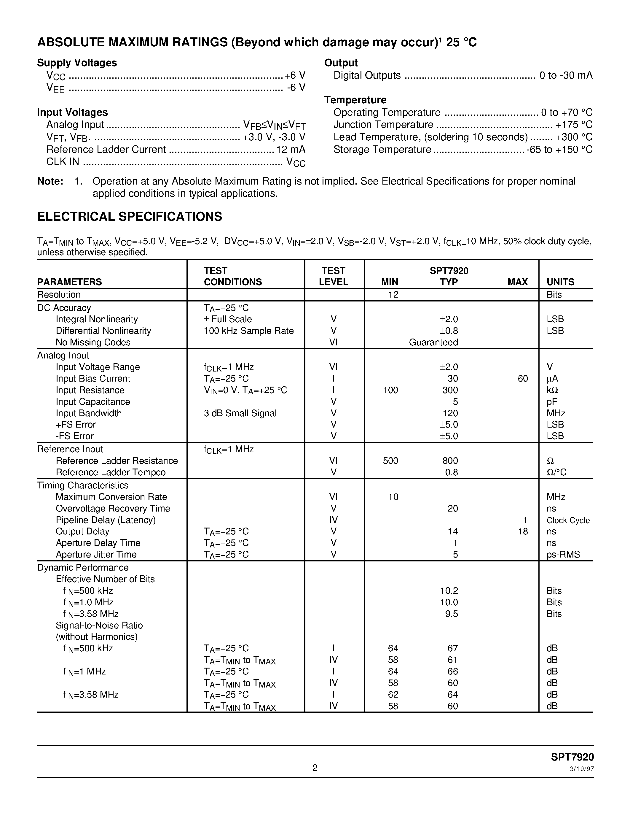 Даташит SPT7920 - A/D CONVERTER страница 2