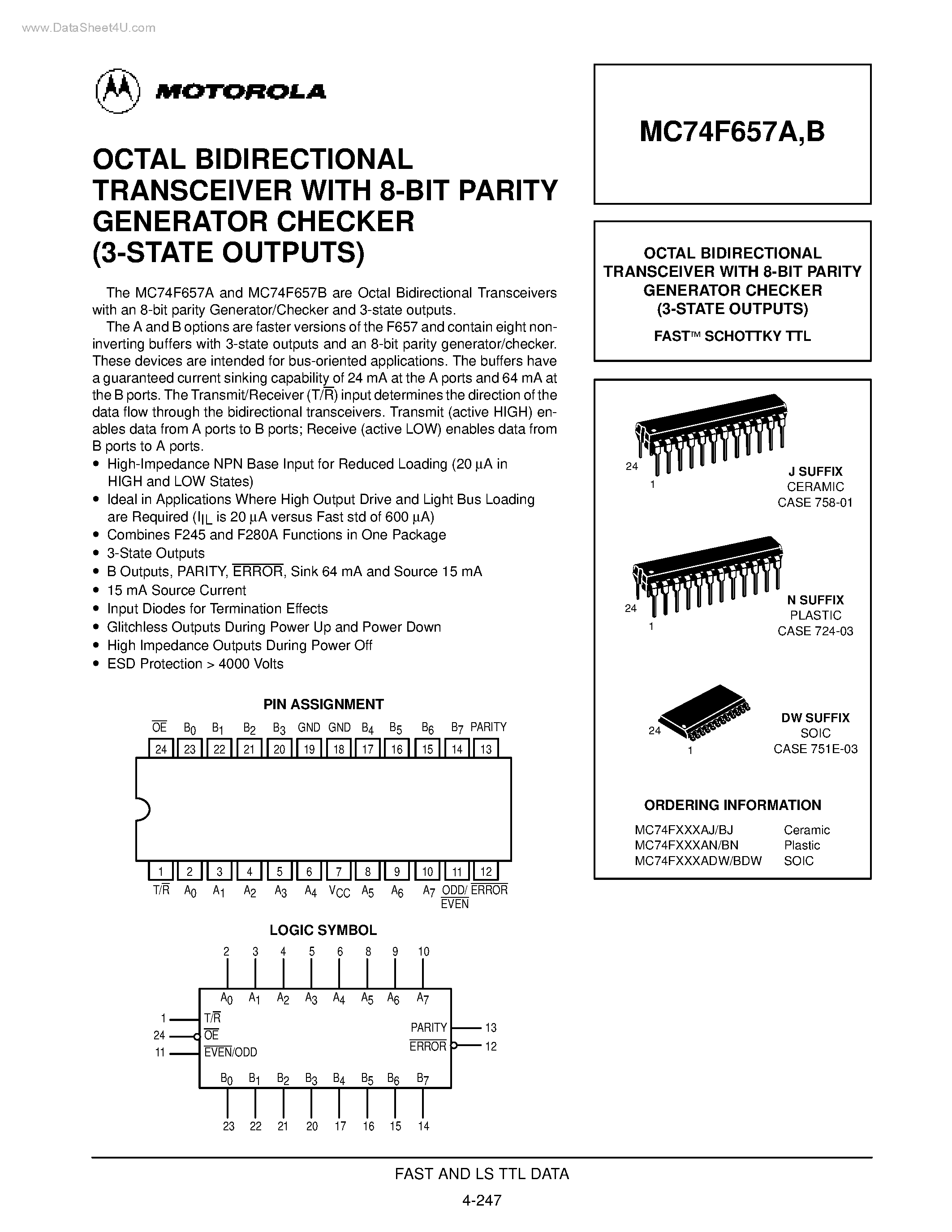 Даташит MC74F657A - OCTAL BIDIRECTIONAL TRANSCEIVER страница 1