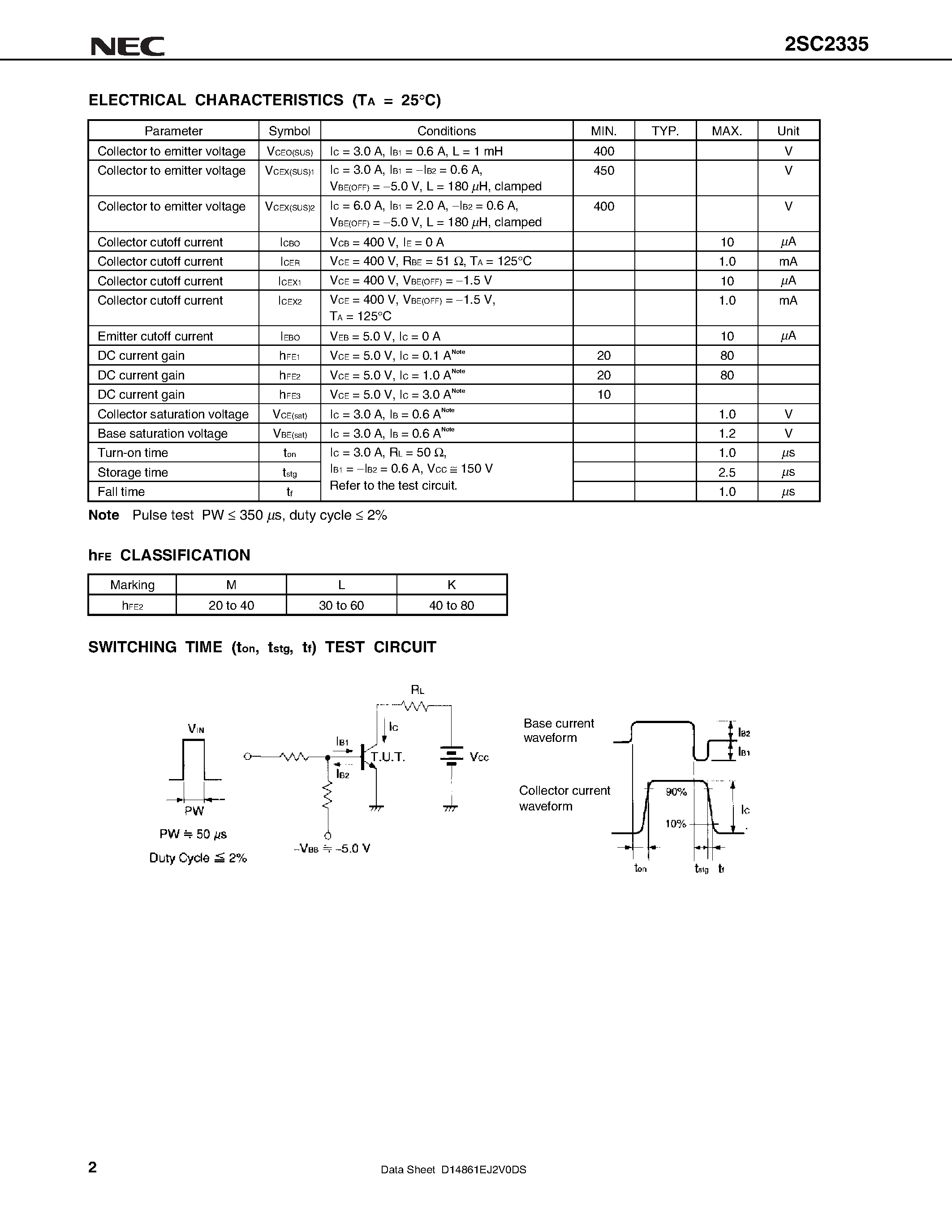Даташит на микросхему 2SC2335 страница 2 Даташит 2SC2335 - SILICON POWER TRANSISTOR страница 2