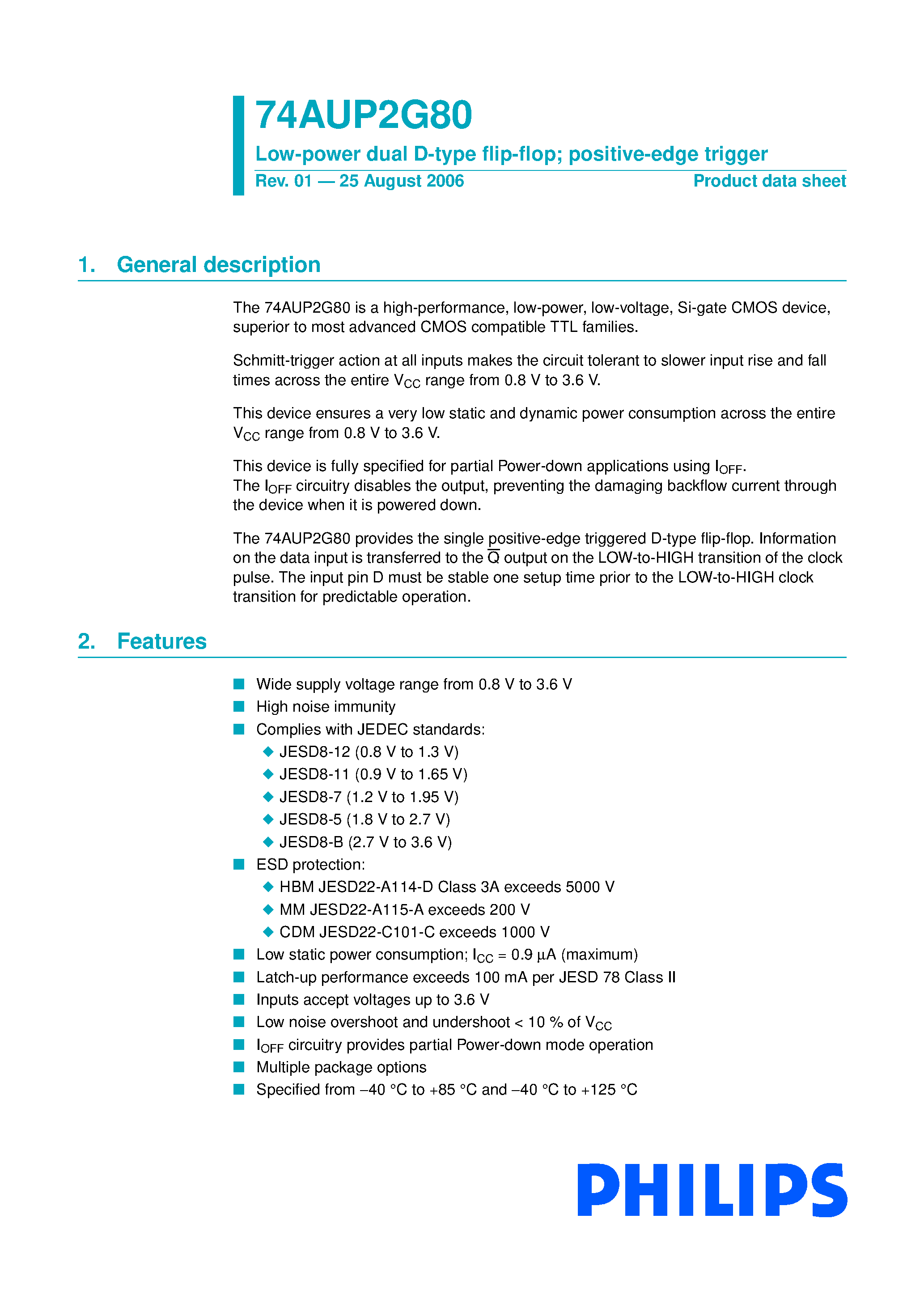 Datasheet 74AUP2G80 - Low-power dual D-type flip-flop page 1