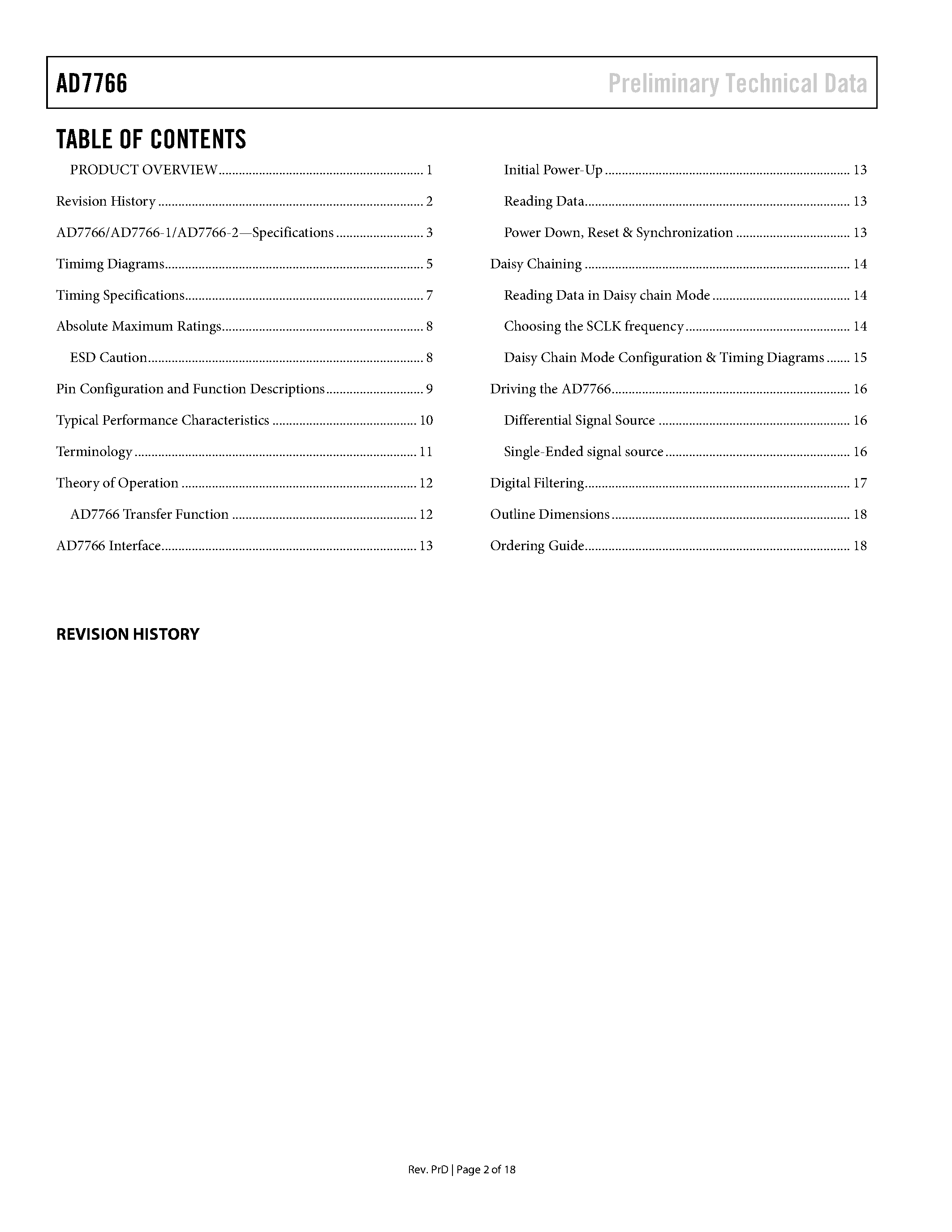 Datasheet AD7766 - 125ksps Analog to Digital Converter page 2