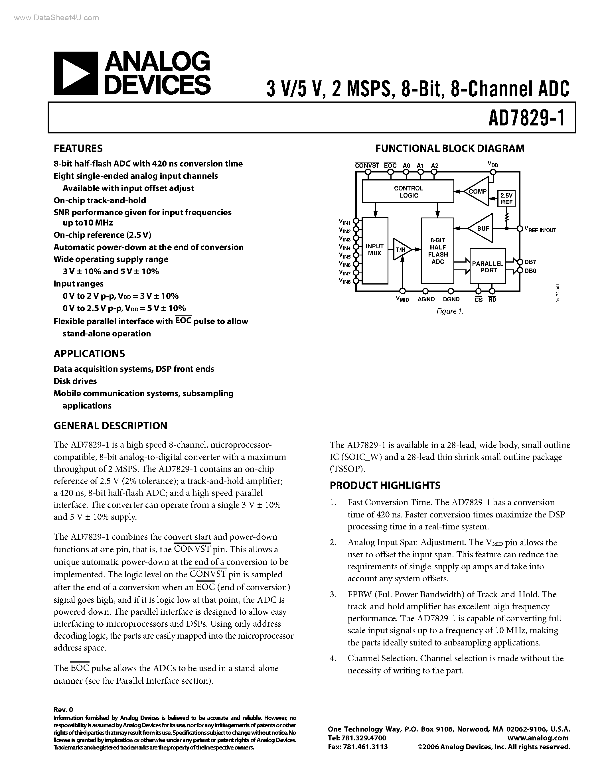 Datasheet AD7829-1 - 8-Channel ADC page 1