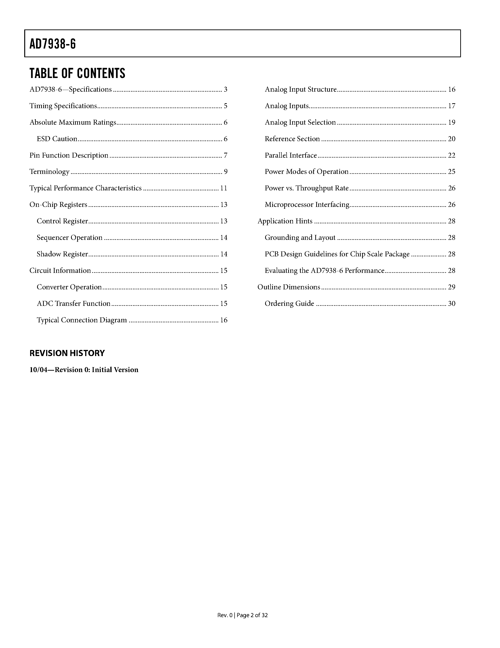 Даташит на микросхему AD7938-6 страница 2 Даташит AD7938-6 - 12-Bit Parallel ADCs страница 2