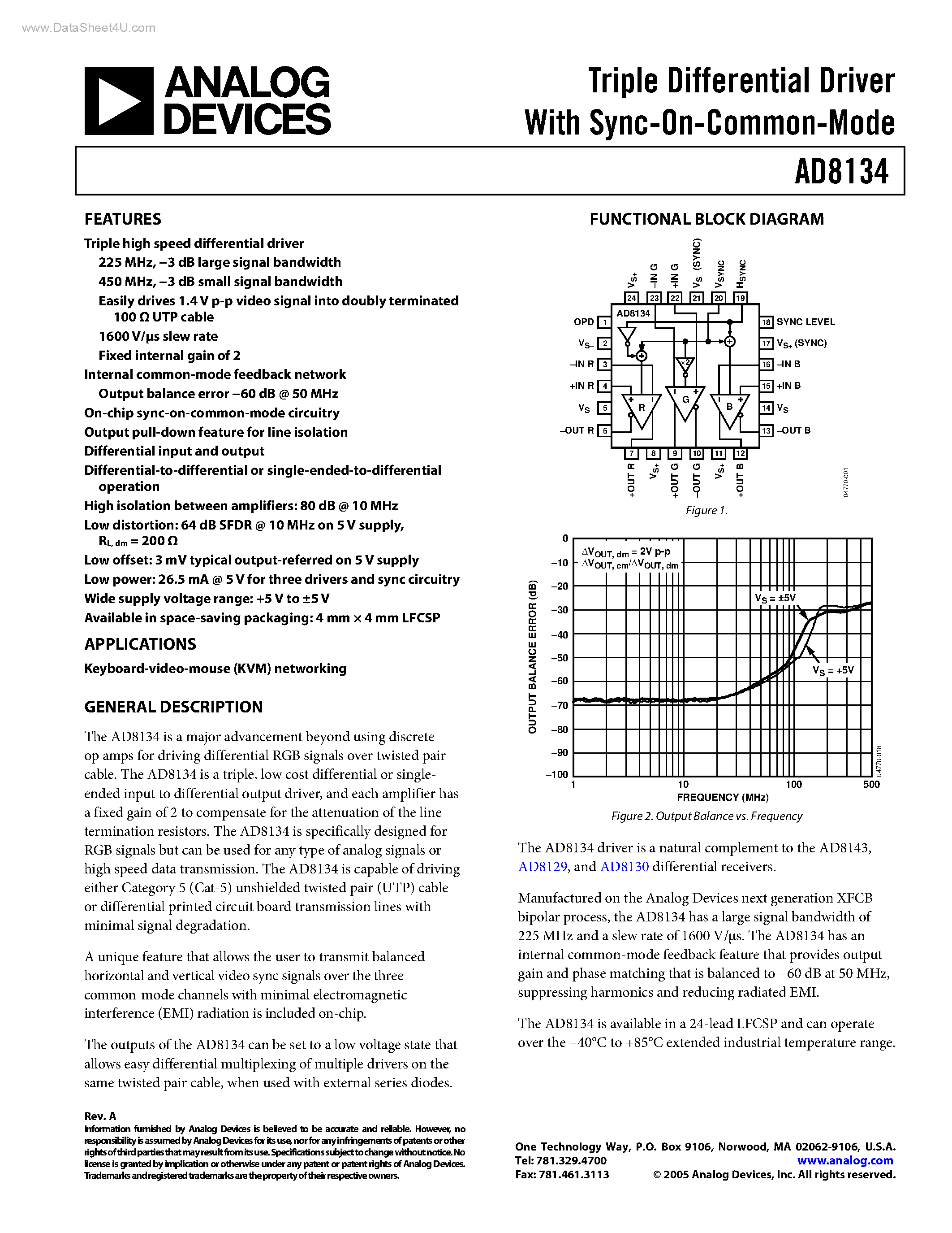 Datasheet AD8134 - Triple Differential Driver page 1