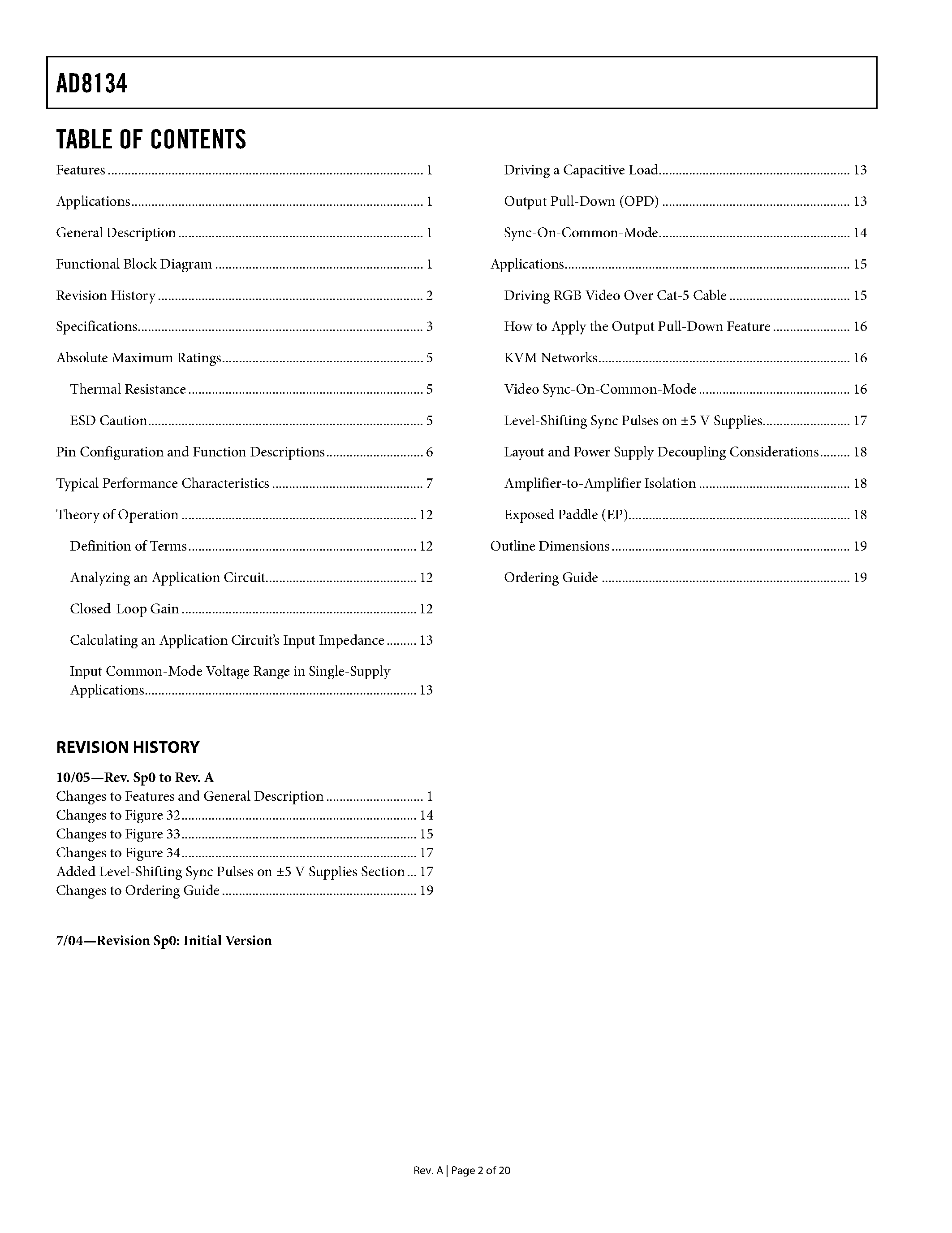 Datasheet AD8134 - Triple Differential Driver page 2