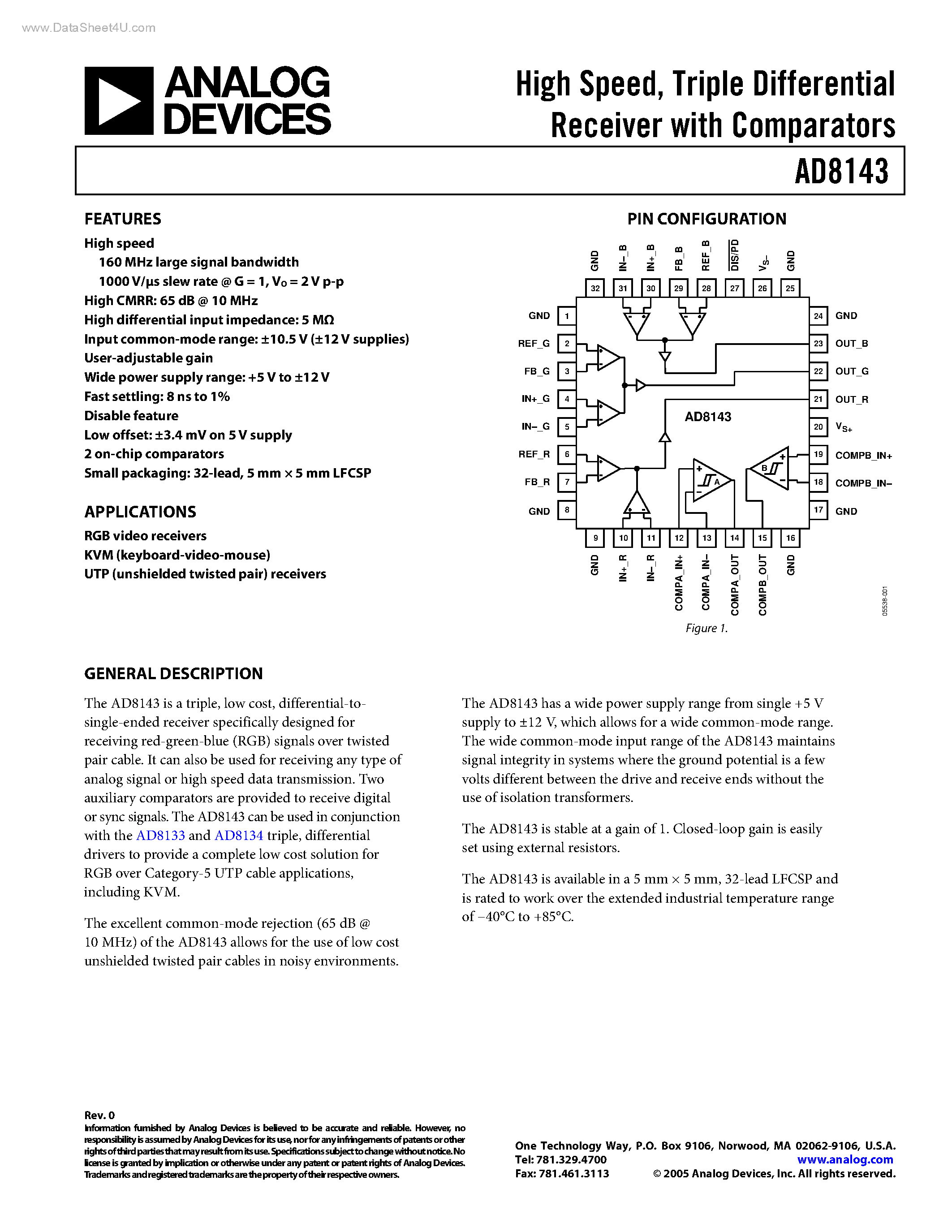 Datasheet AD8143 - Triple Differential Receiver page 1