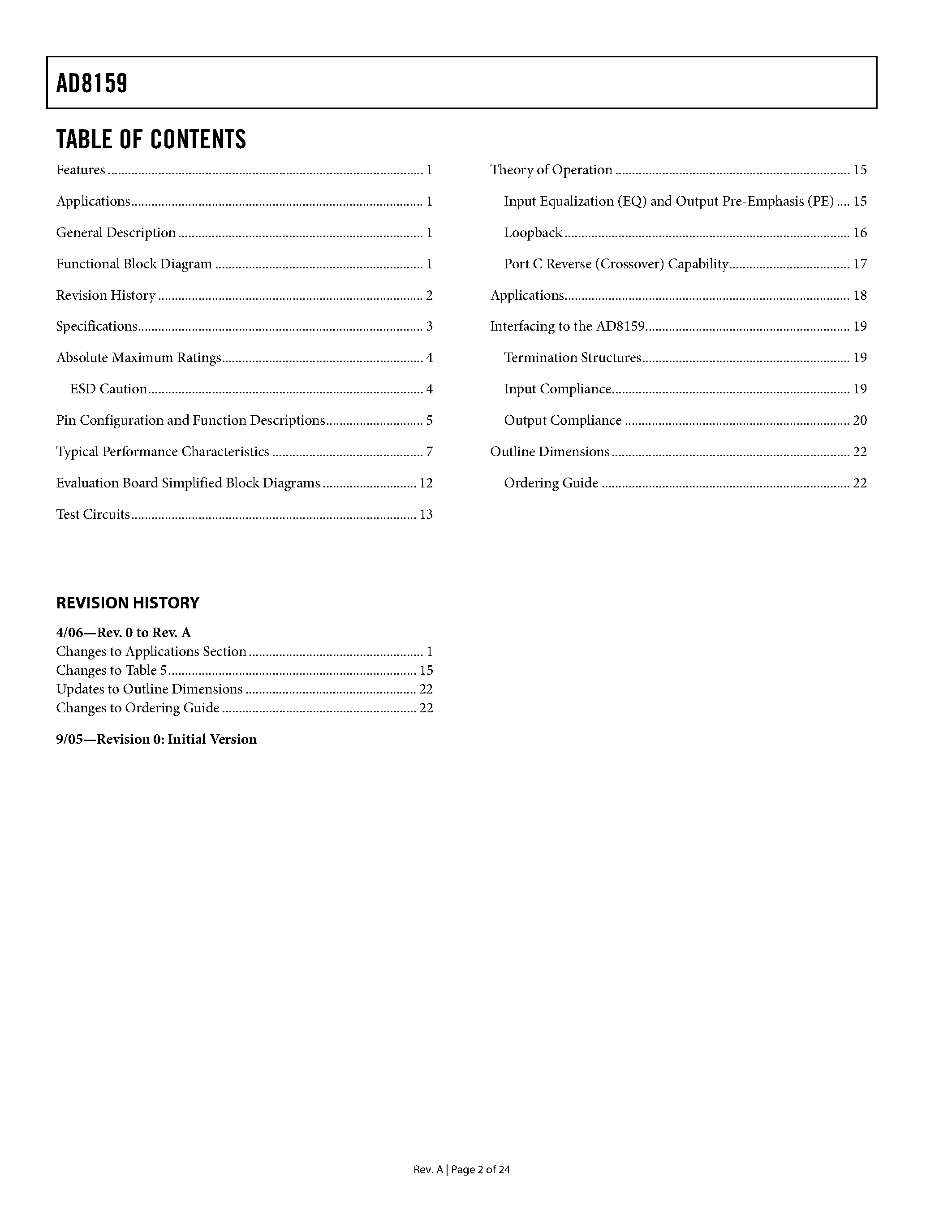 Datasheet AD8159 - Quad Buffer Mux/Demux page 2