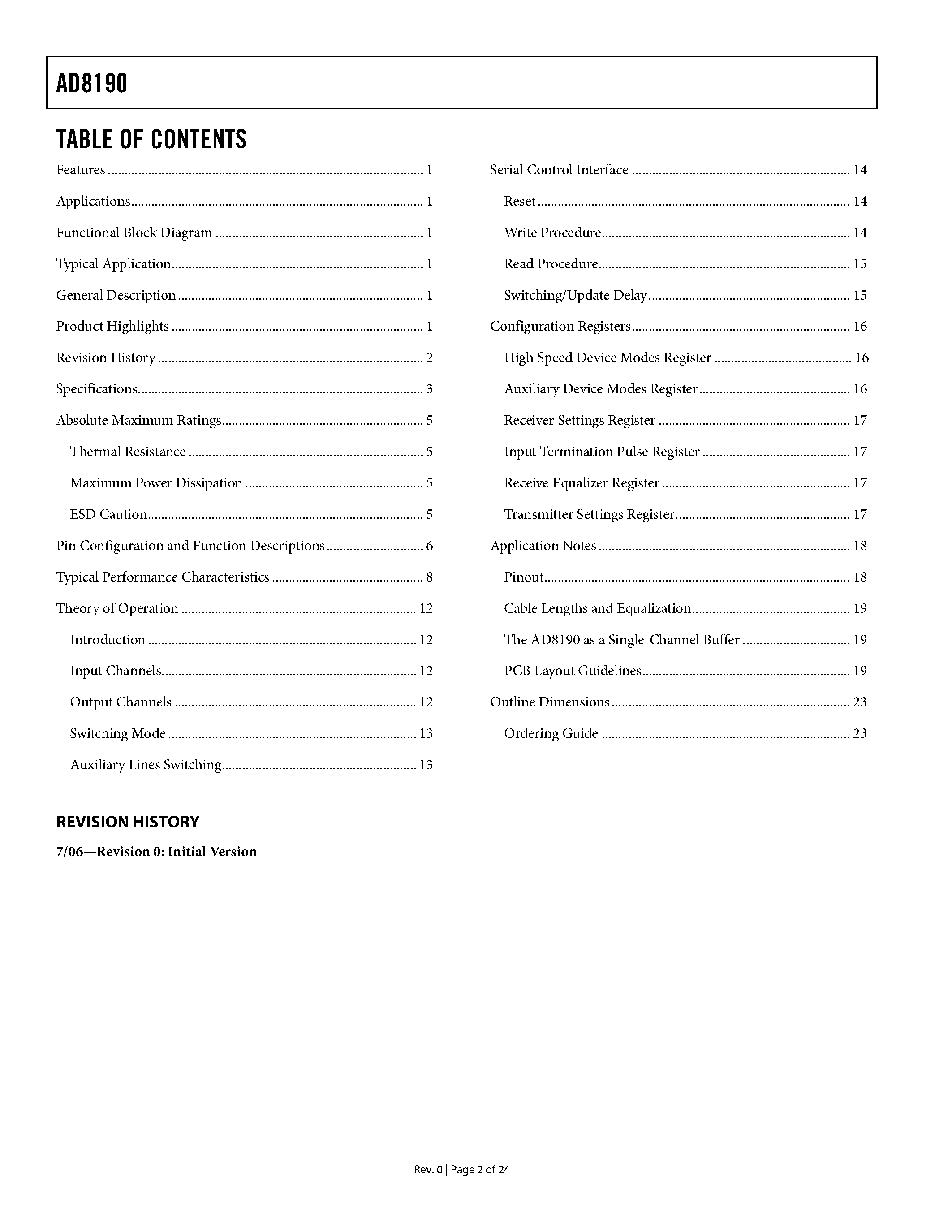 Datasheet AD8190 page 2 Datasheet AD8190 - 2:1 HDMI/DVI Switch page 2