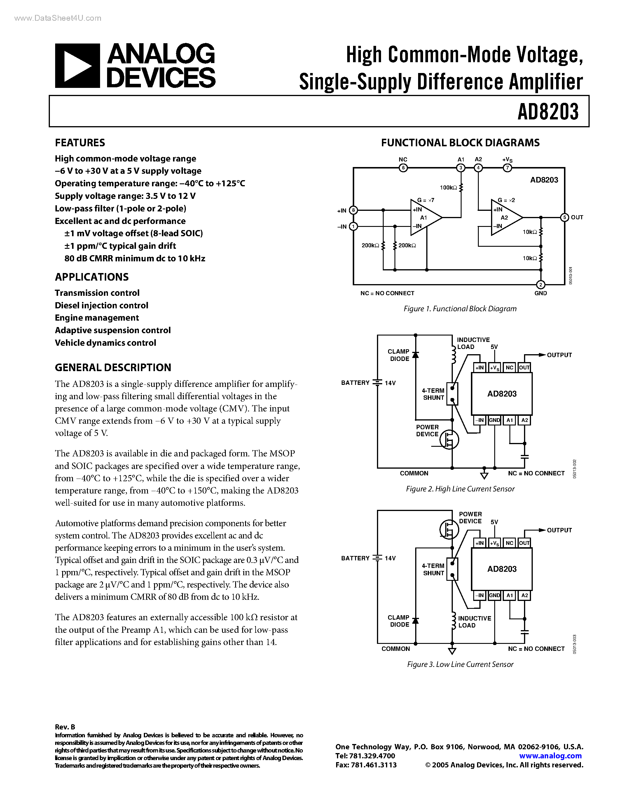 Datasheet AD8203 - Single-Supply Difference Amplifier page 1