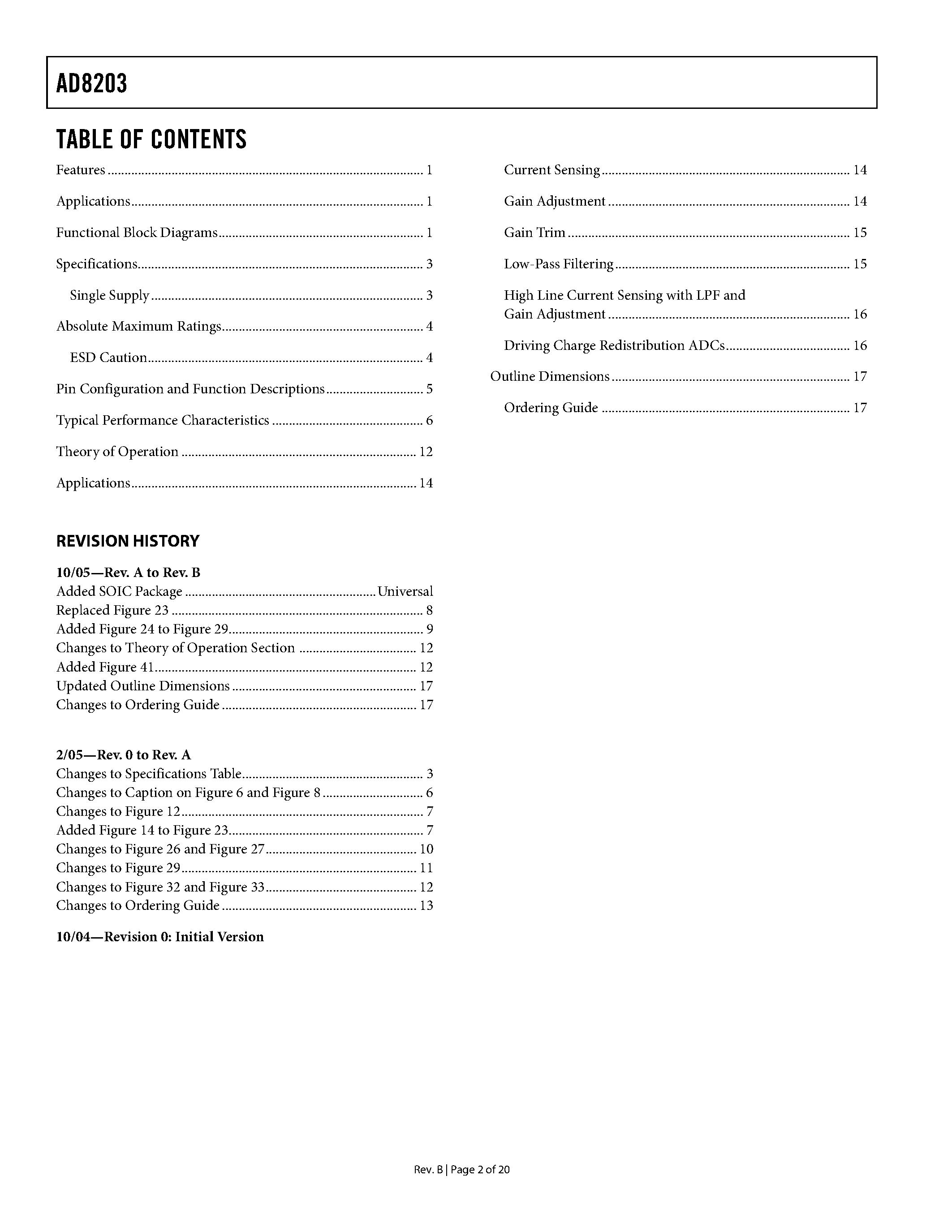 Datasheet AD8203 - Single-Supply Difference Amplifier page 2