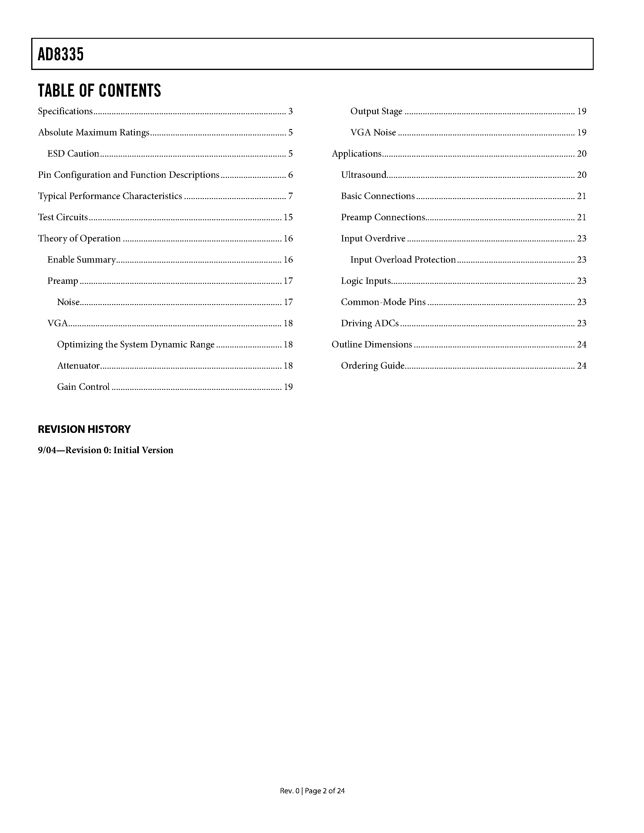 Datasheet AD8335 - Low Cost Variable Gain Amplifier page 2