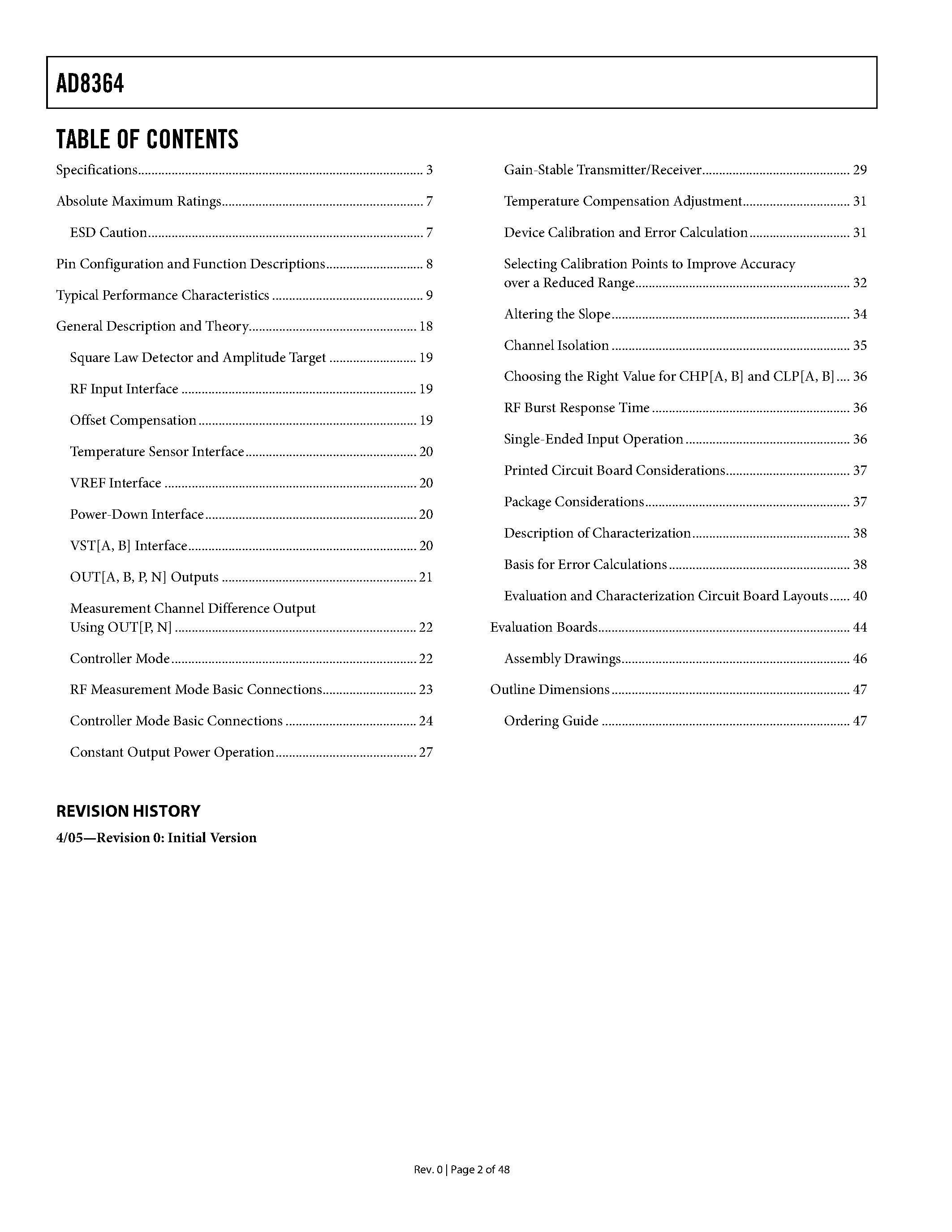 Datasheet AD8364 page 2 Datasheet AD8364 - Dual 60 dB TruPwr Detector page 2