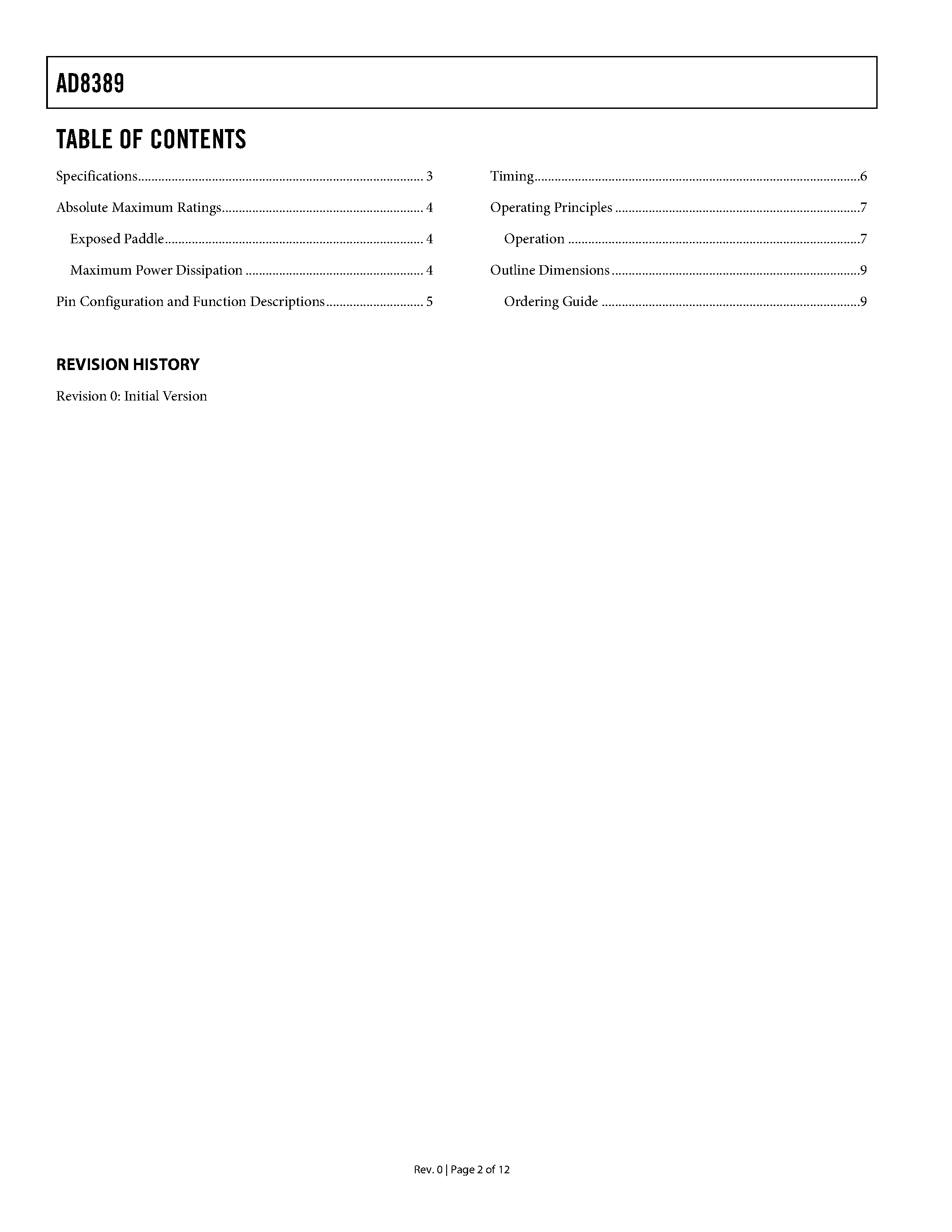 Datasheet AD8389 - 6-Channel LCD Timing Delay-Locked Loop page 2