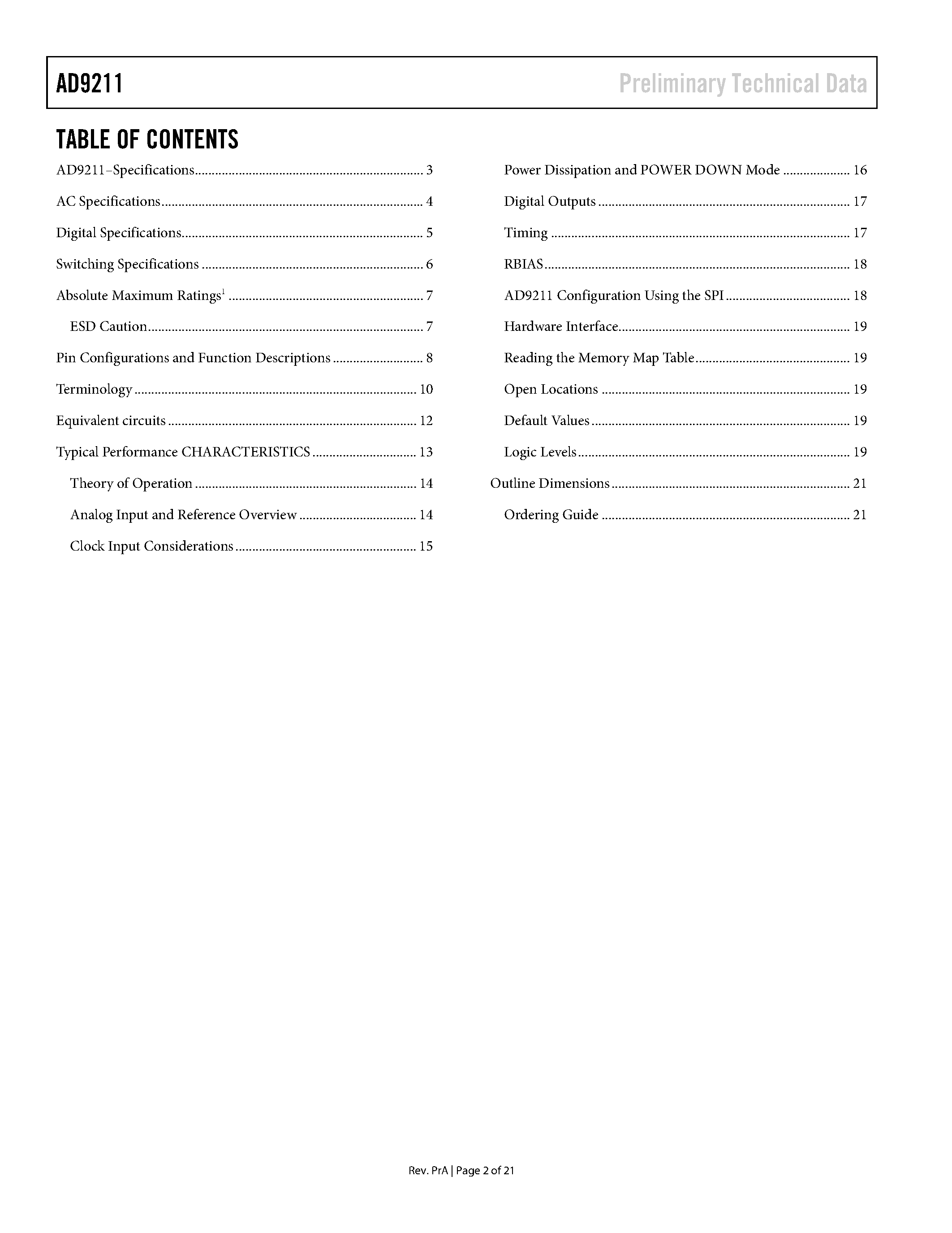 Datasheet AD9211 - A/D Converter page 2