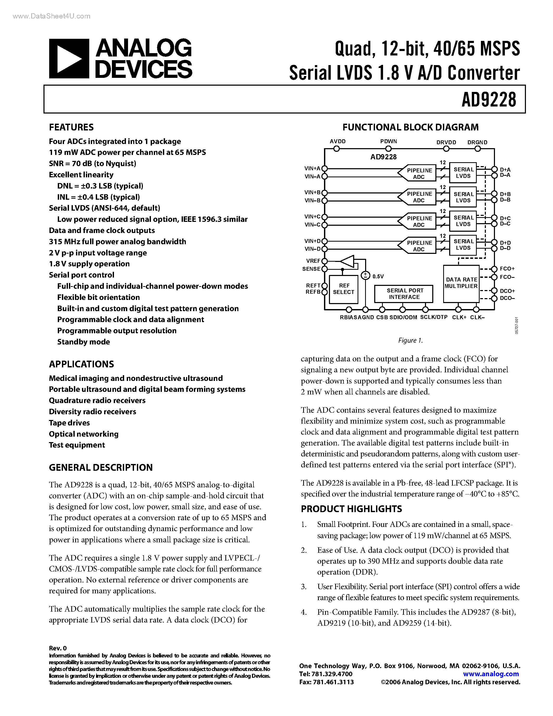 Datasheet AD9228 - A/D Converter page 1