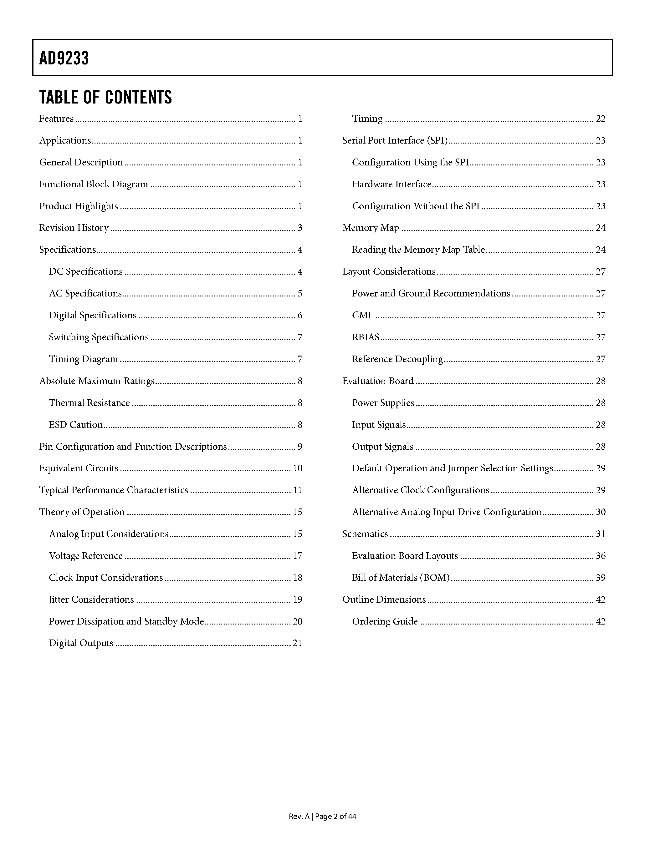 Datasheet AD9233 - Analog-to-Digital Converter page 2
