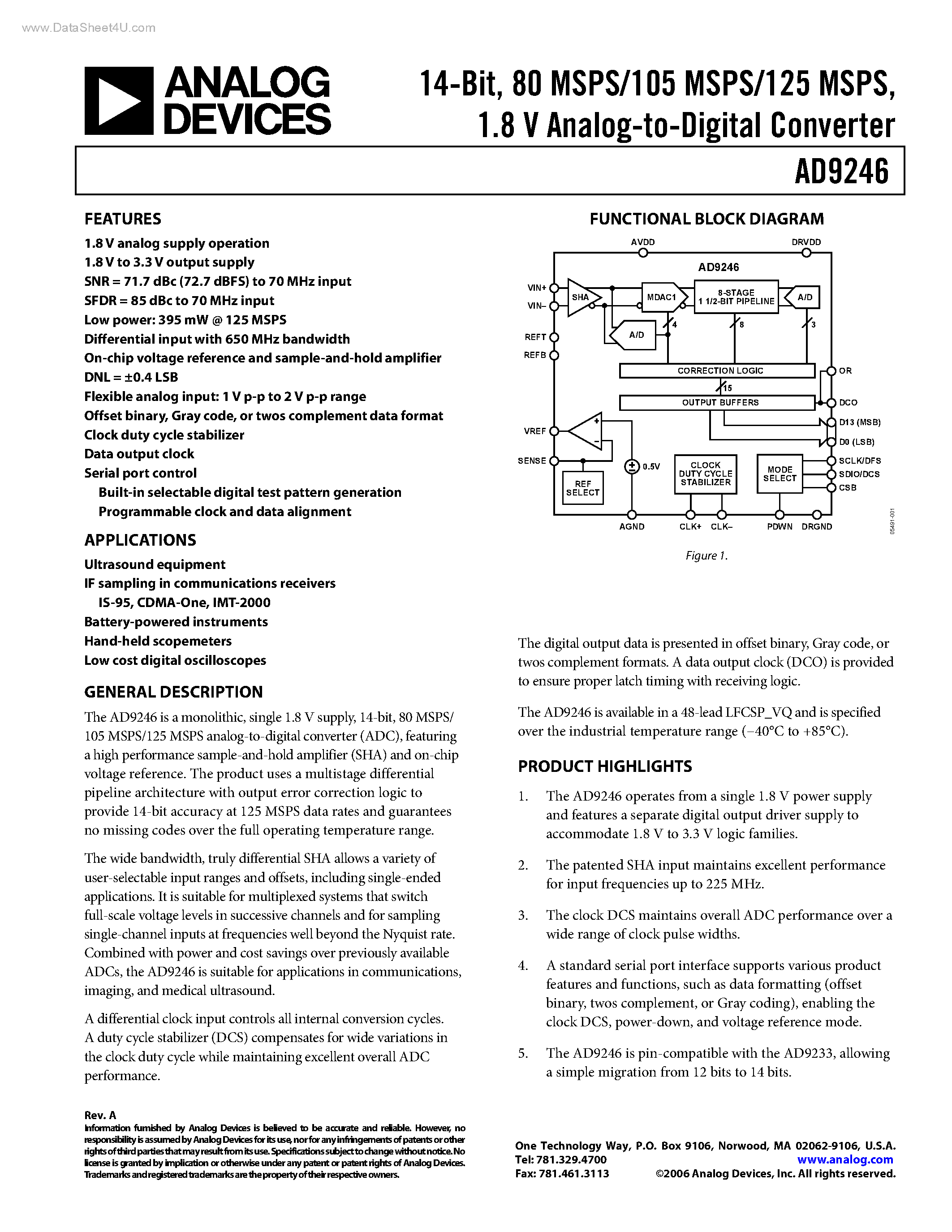 Datasheet AD9246 - Analog-to-Digital Converter page 1