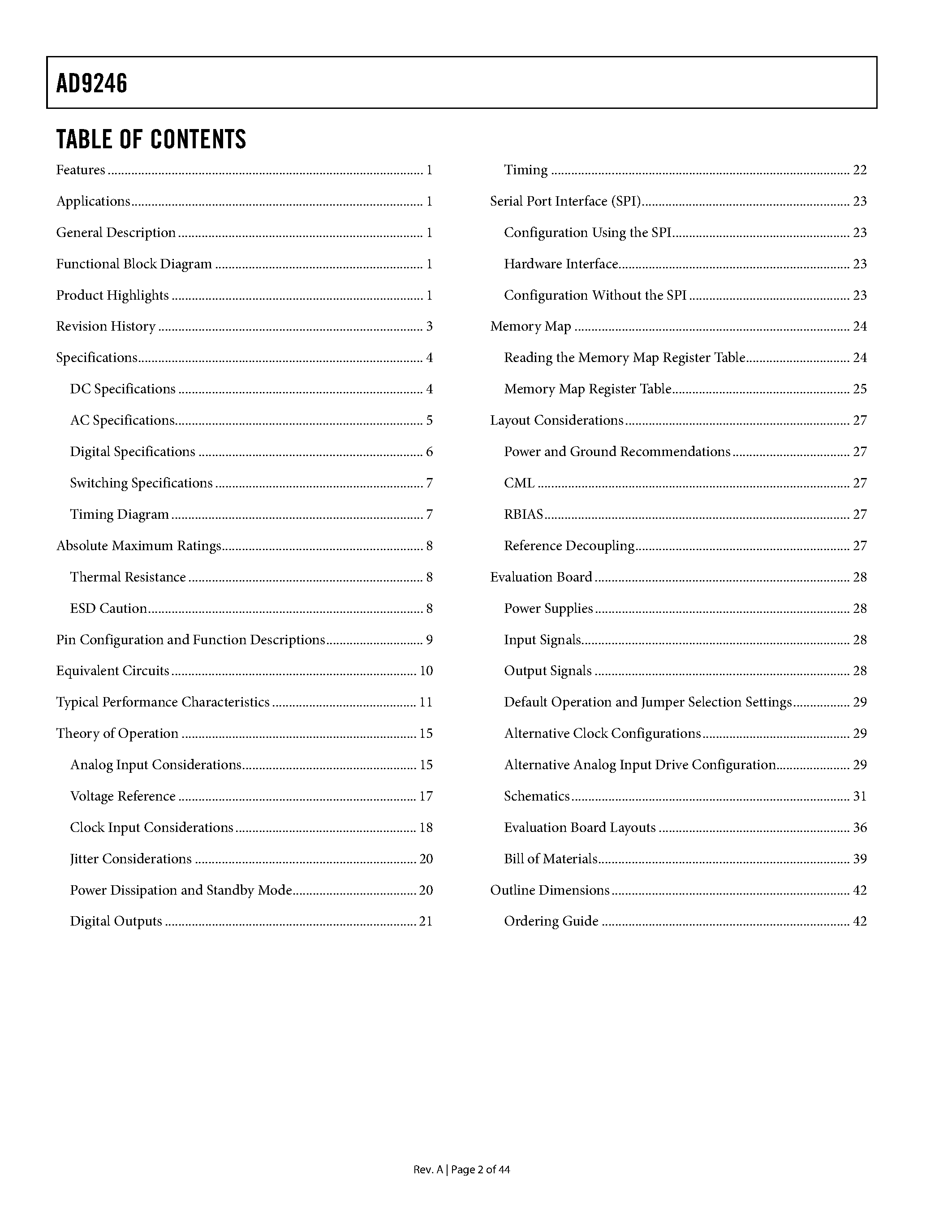 Datasheet AD9246 - Analog-to-Digital Converter page 2