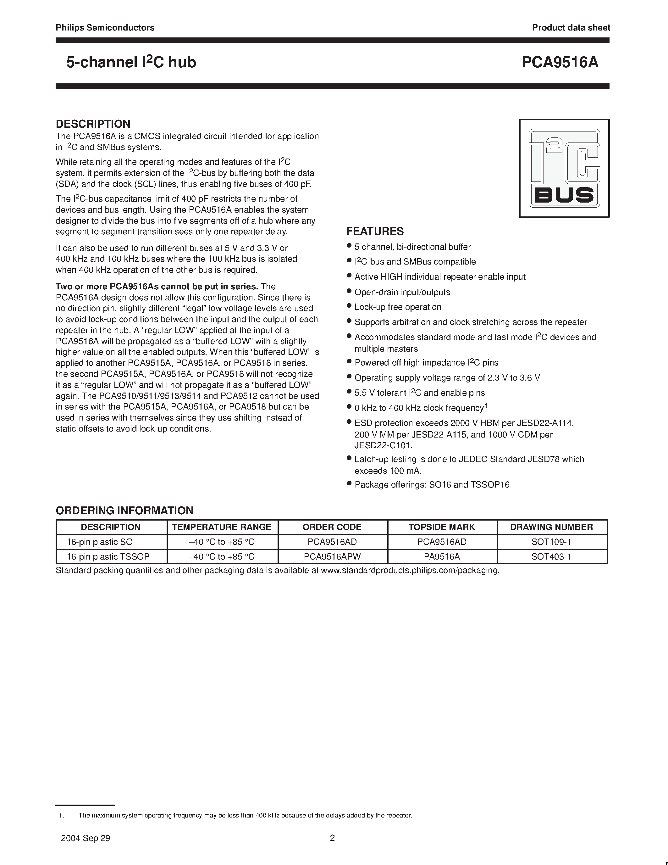 Datasheet PCA9516A - 5-channel I2C hub page 2