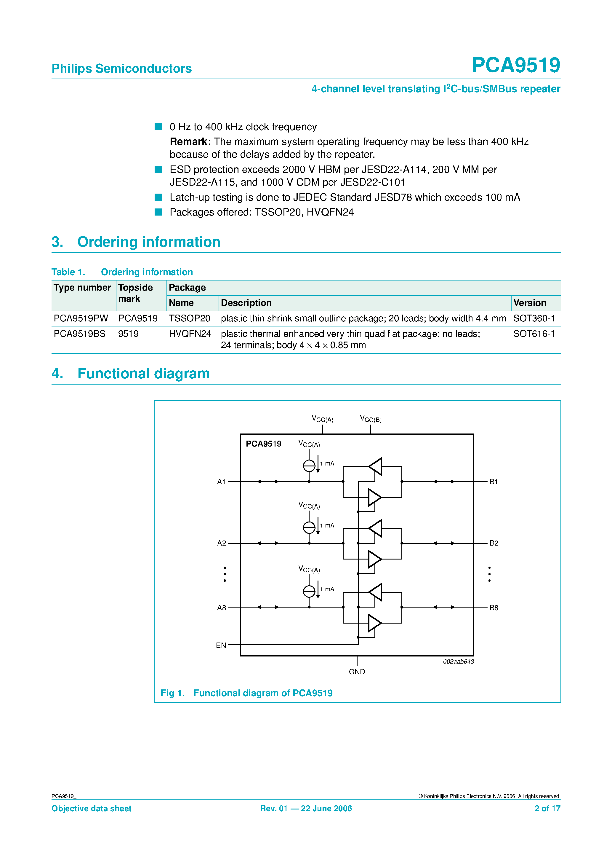Даташит PCA9519 - 4-channel level translating I2C-bus/SMBus repeater страница 2