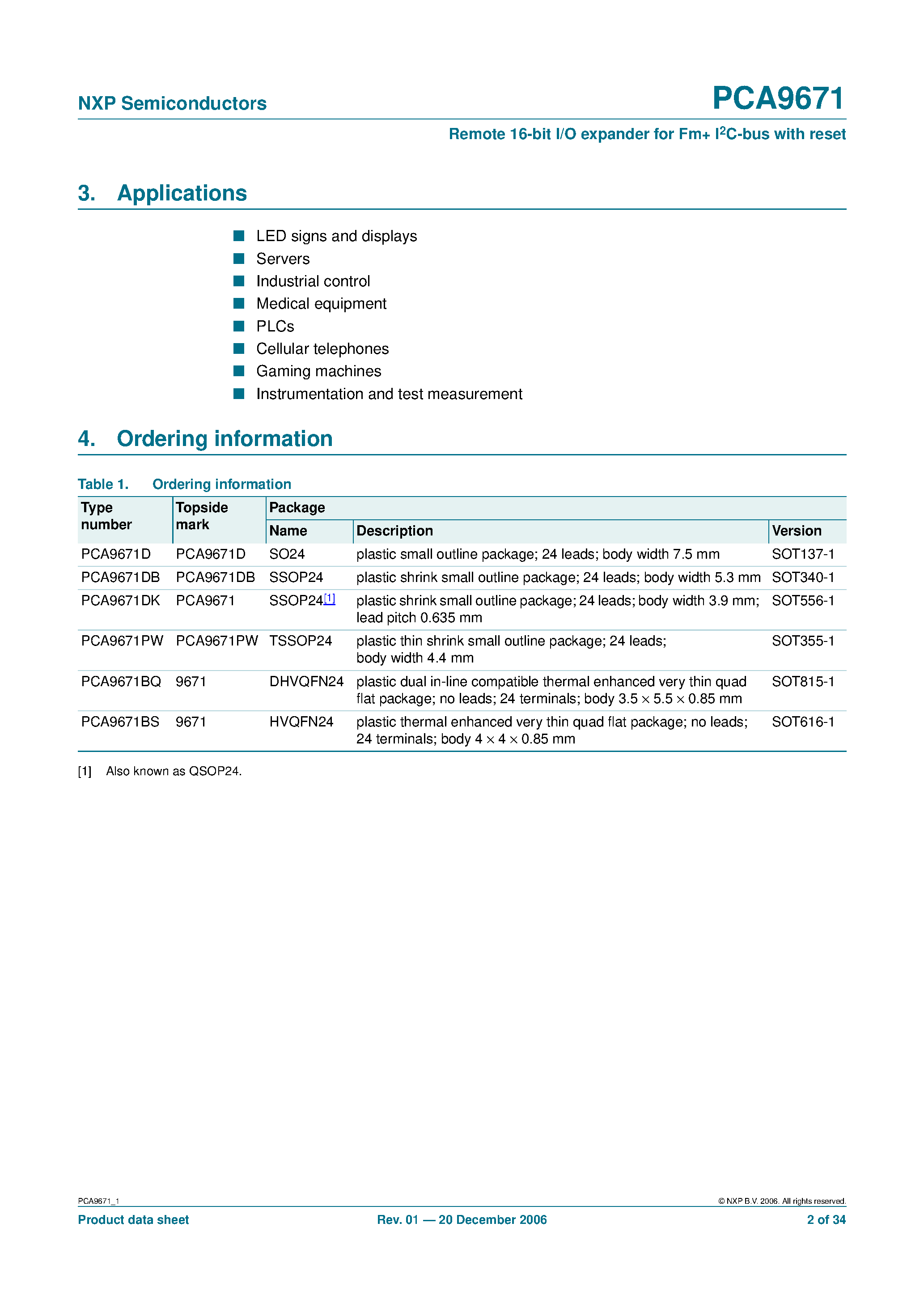 Datasheet PCA9671 - Remote 16-bit I/O expander page 2