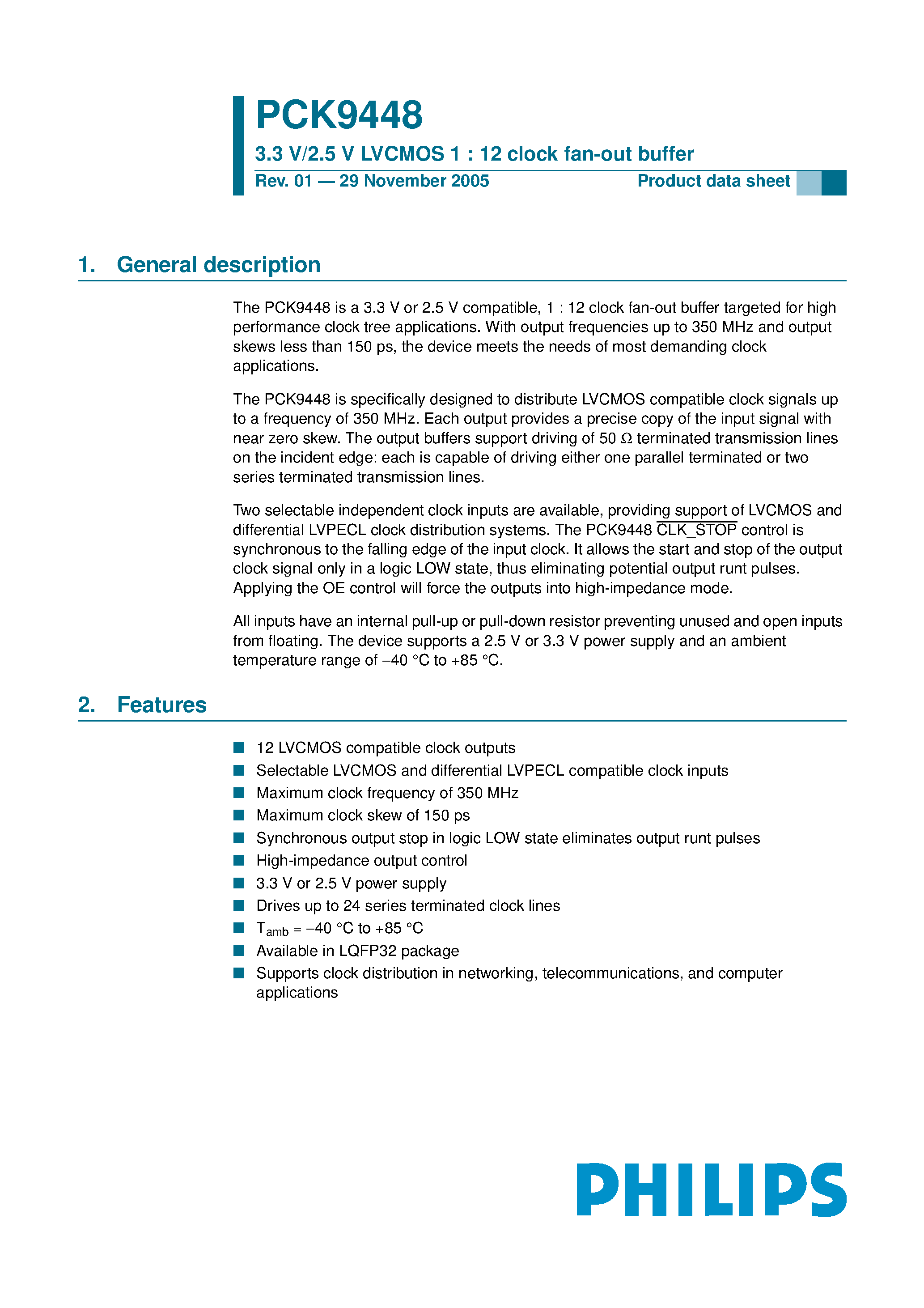 Datasheet PCK9448 - LVCMOS 1 : 12 clock fan-out buffer page 1