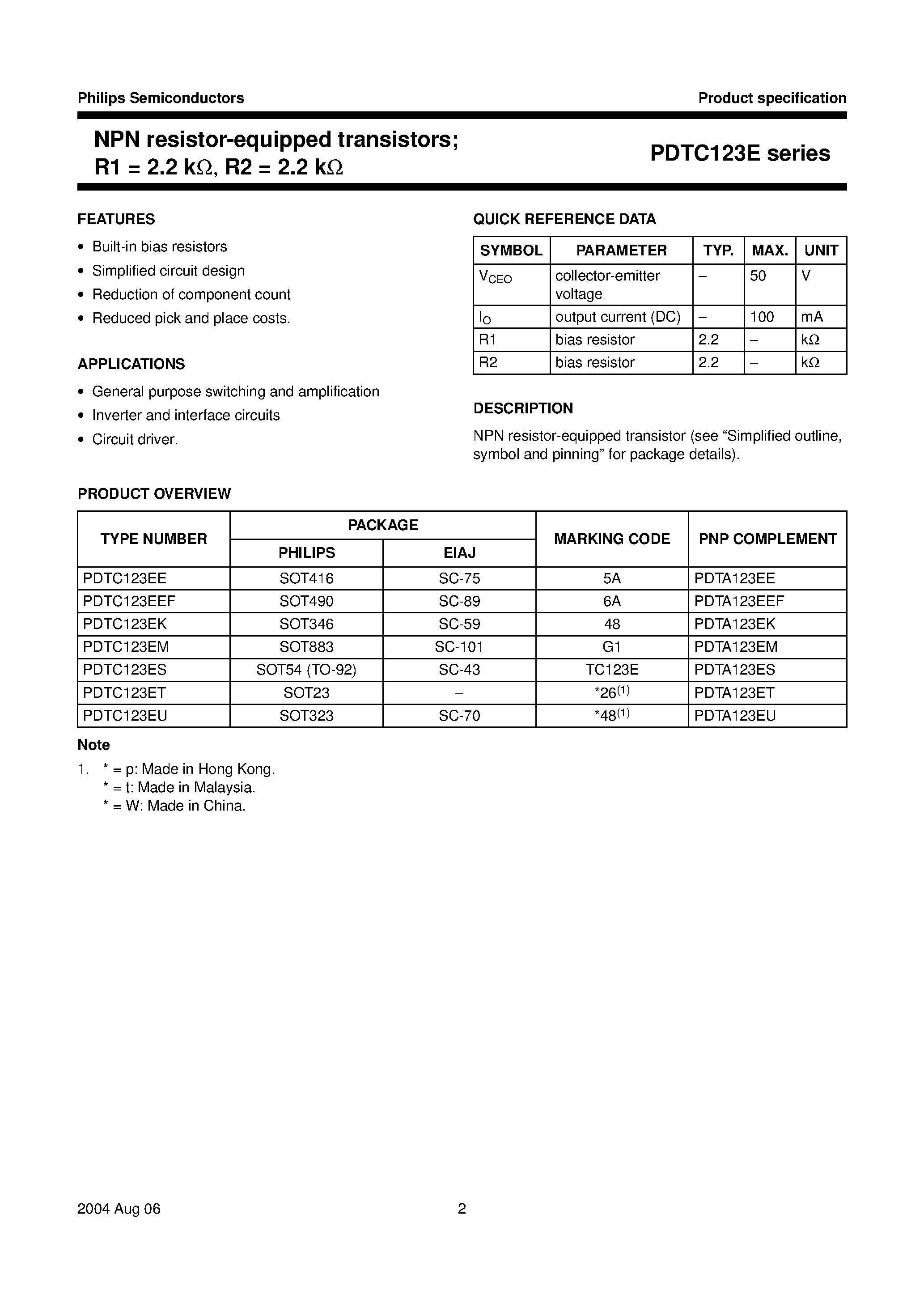 Datasheet PDTC123E - NPN resistor-equipped transistors page 2