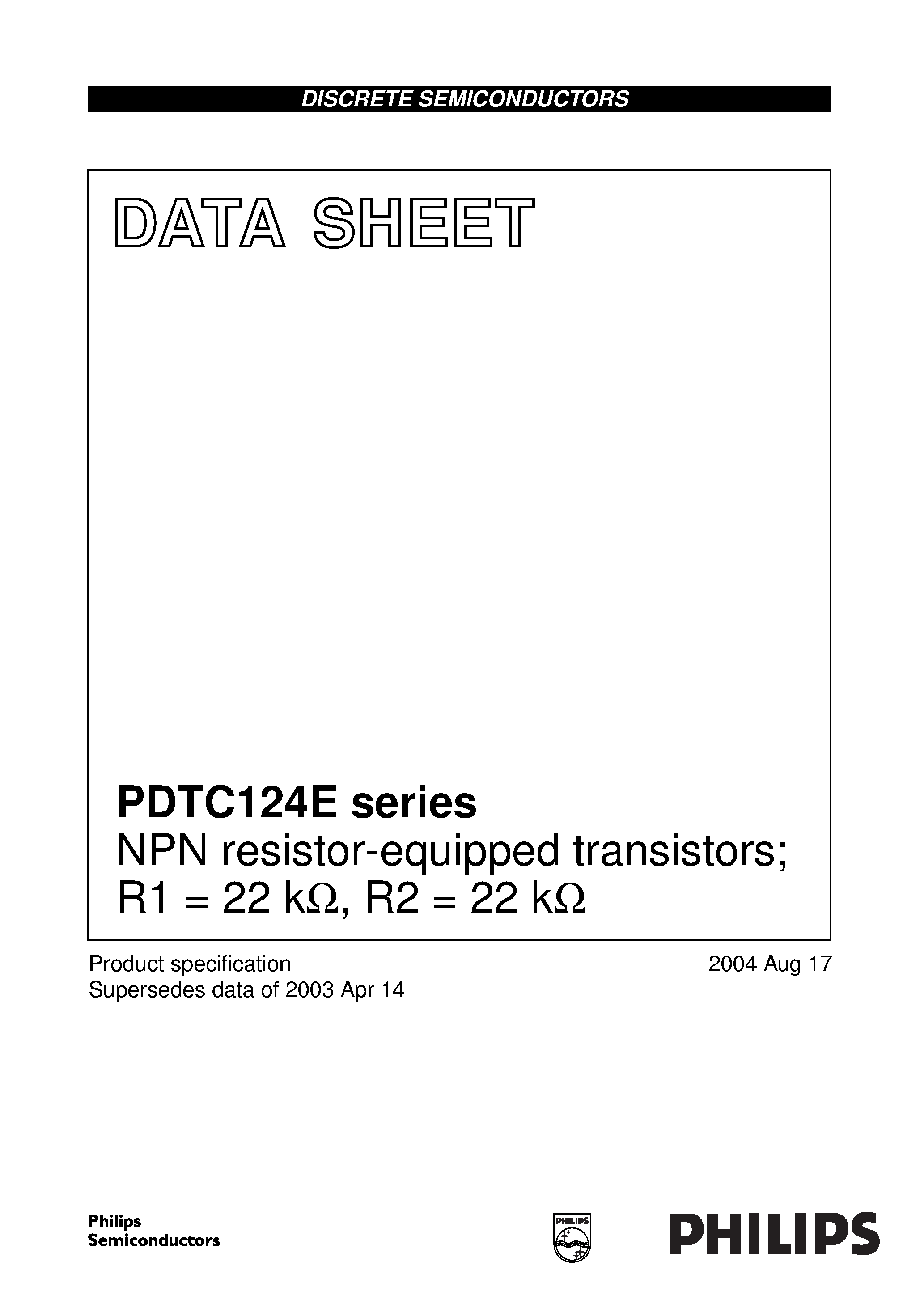 Datasheet PDTC124E - NPN resistor-equipped transistors page 1