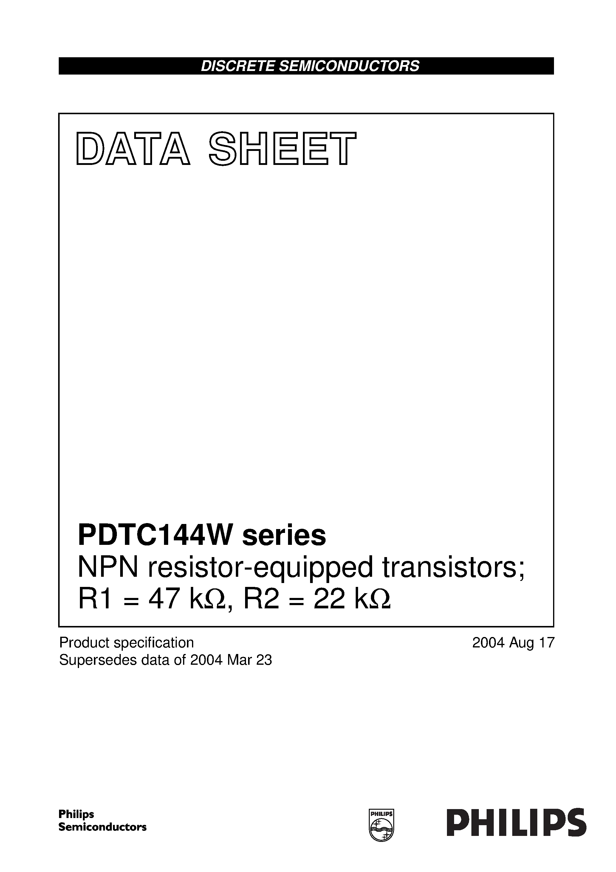 Datasheet PDTC144W - NPN resistor-equipped transistors page 1