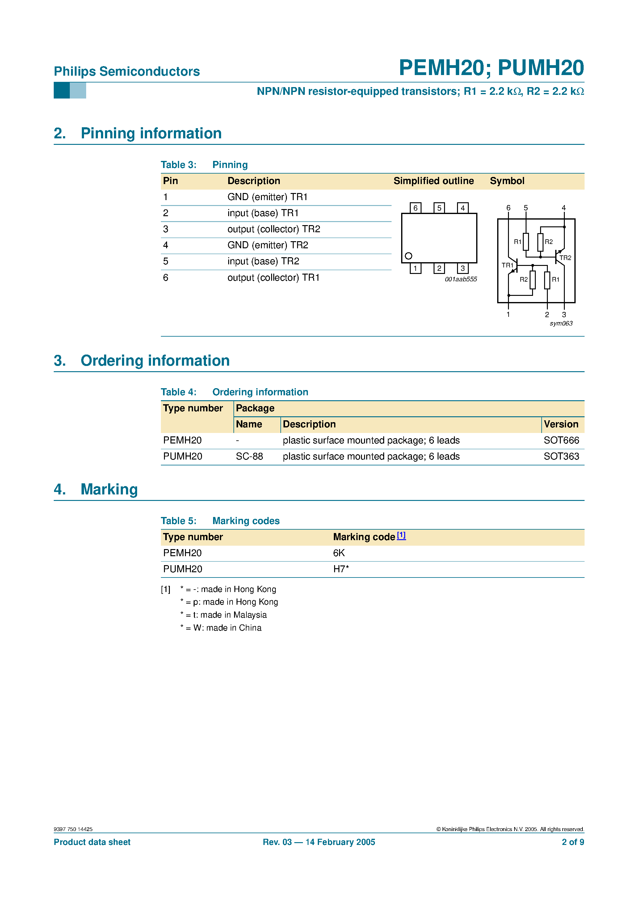 Datasheet PUMH20 - NPN/NPN resistor-equipped transistors page 2