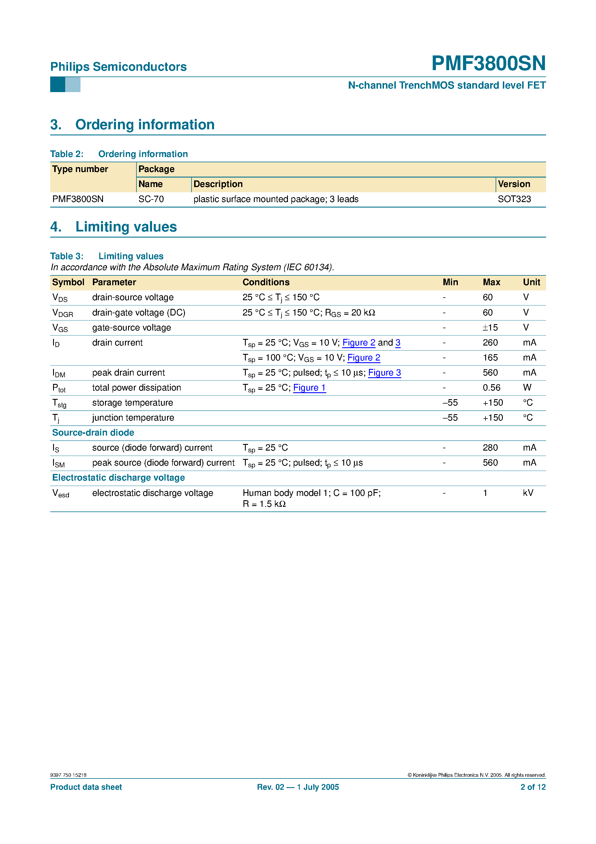 Datasheet PMF3800SN - N-channel TrenchMOS standard level FET page 2