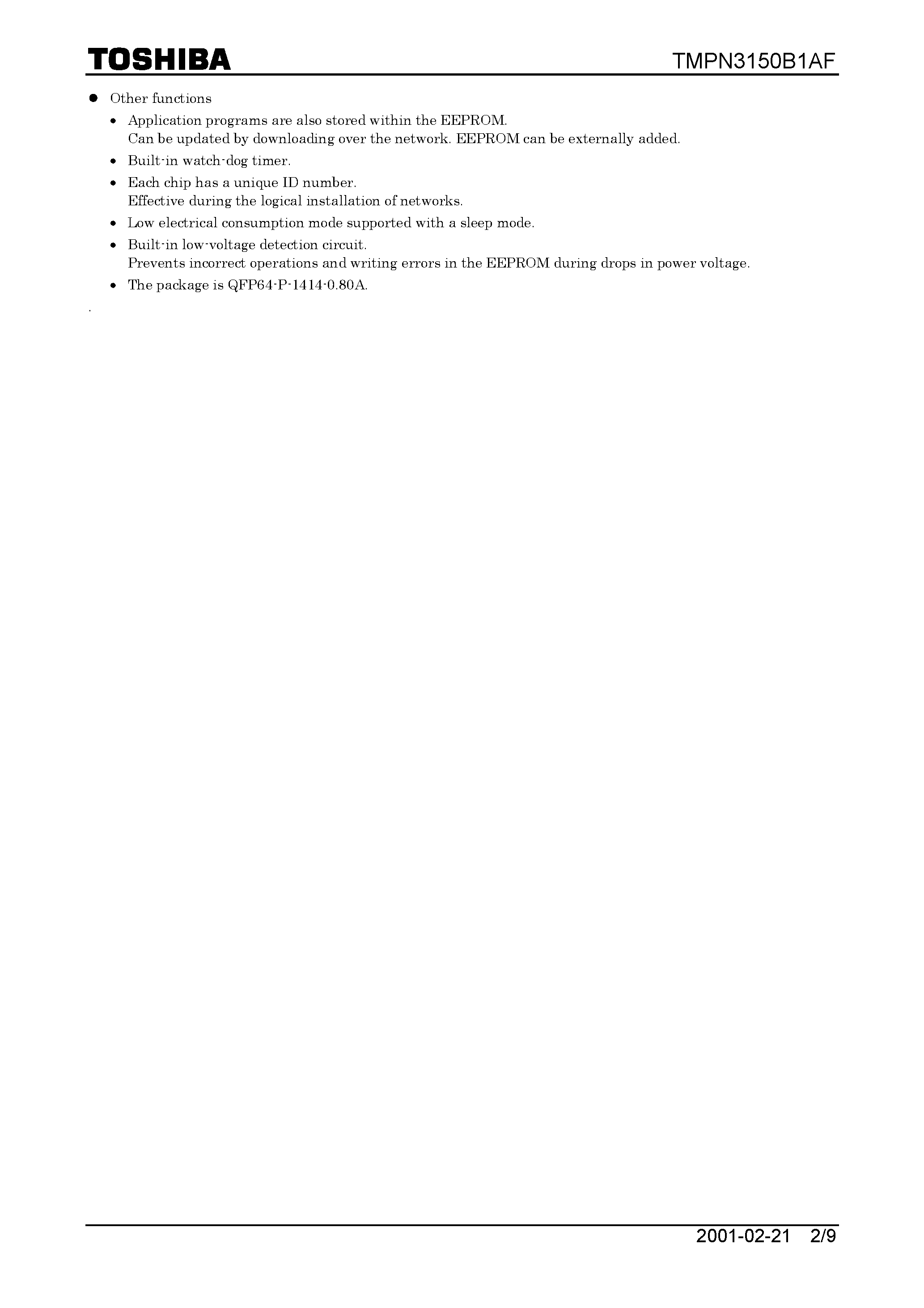 Datasheet TMPN3150B1AF - Neuron Chip page 2