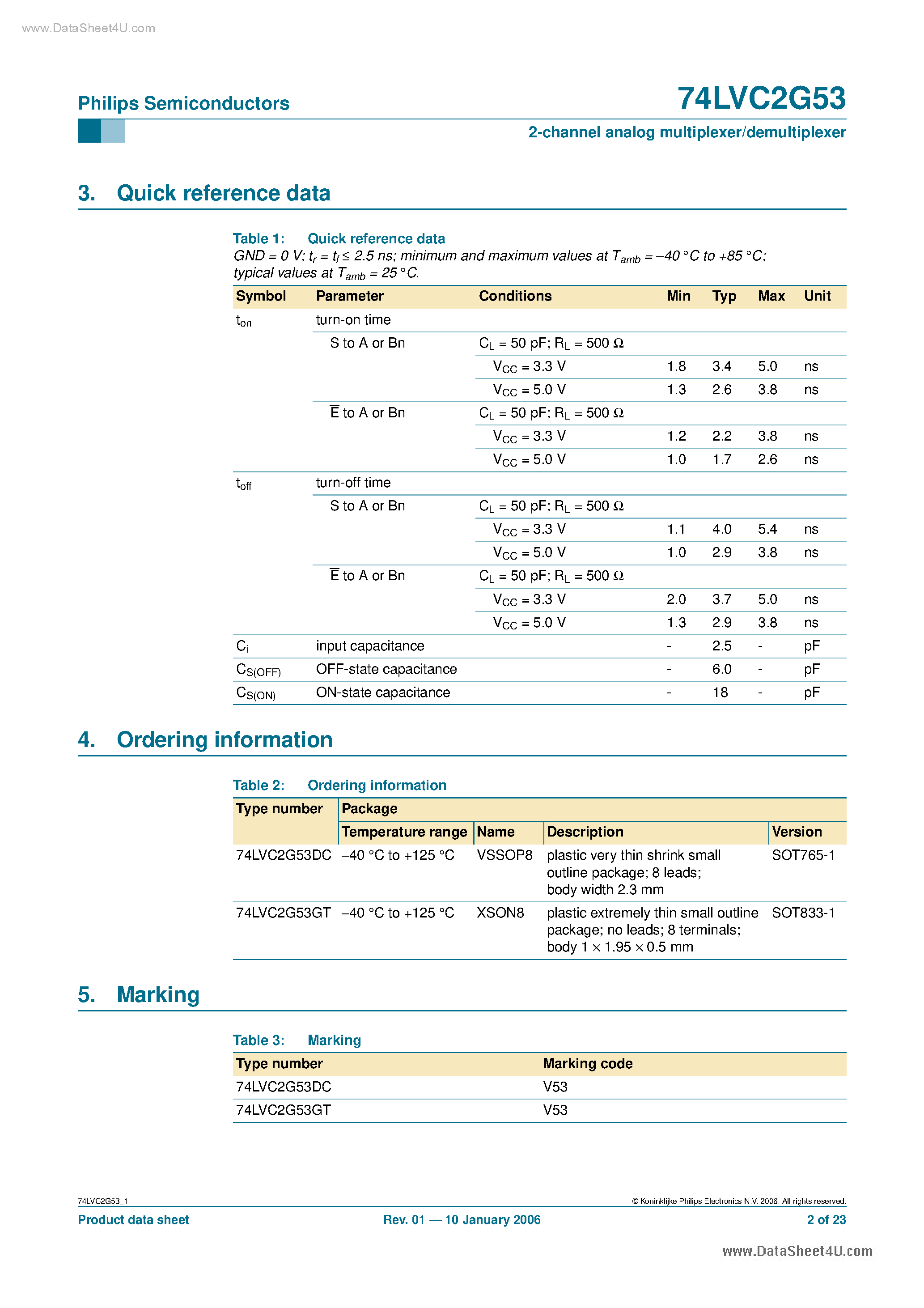Datasheet 74LVC2G53 page 2 Datasheet 74LVC2G53 - 2-channel analog multiplexer/demultiplexer page 2