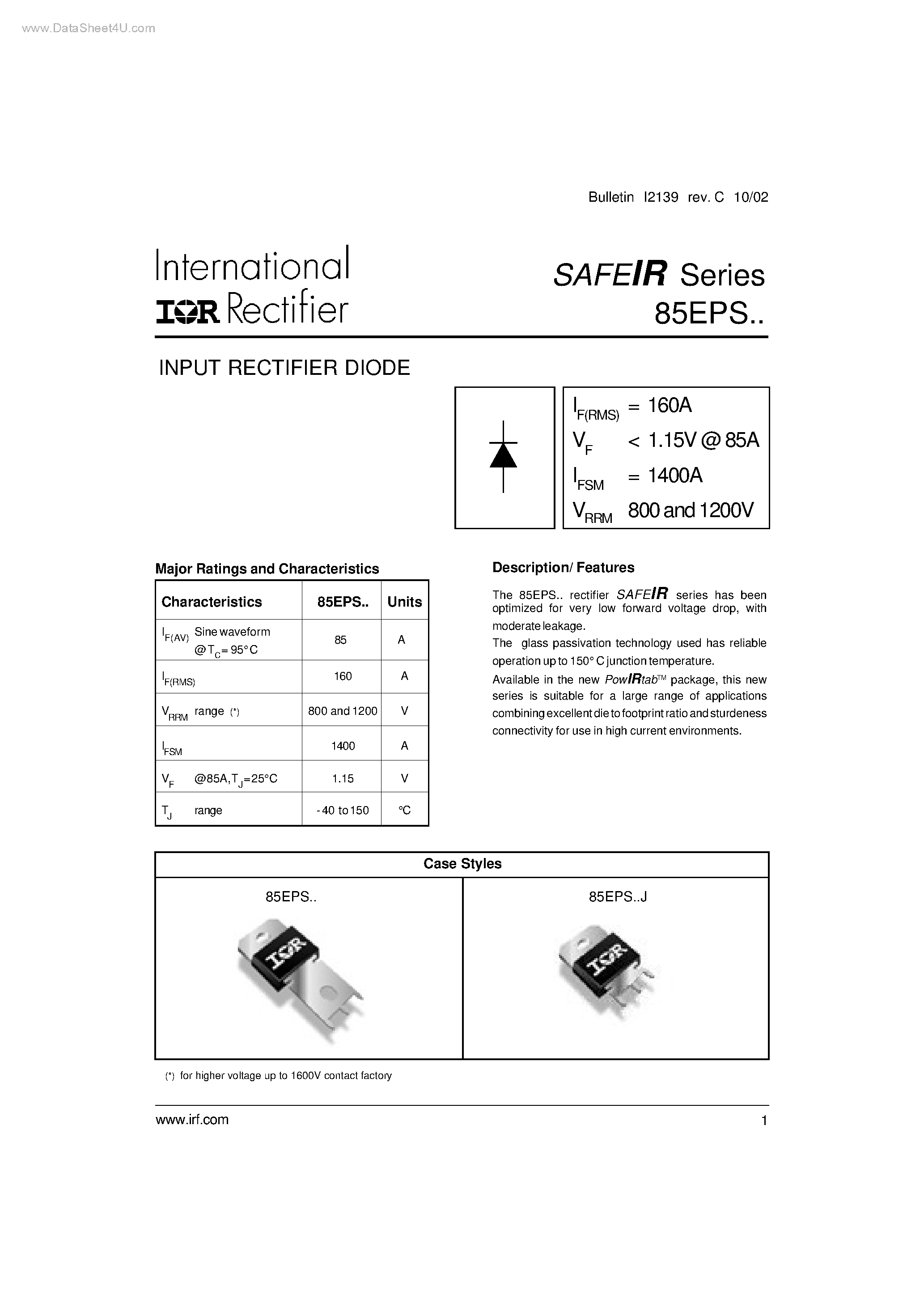 Datasheet 85EPS - INPUT RECTIFIER DIODE page 1