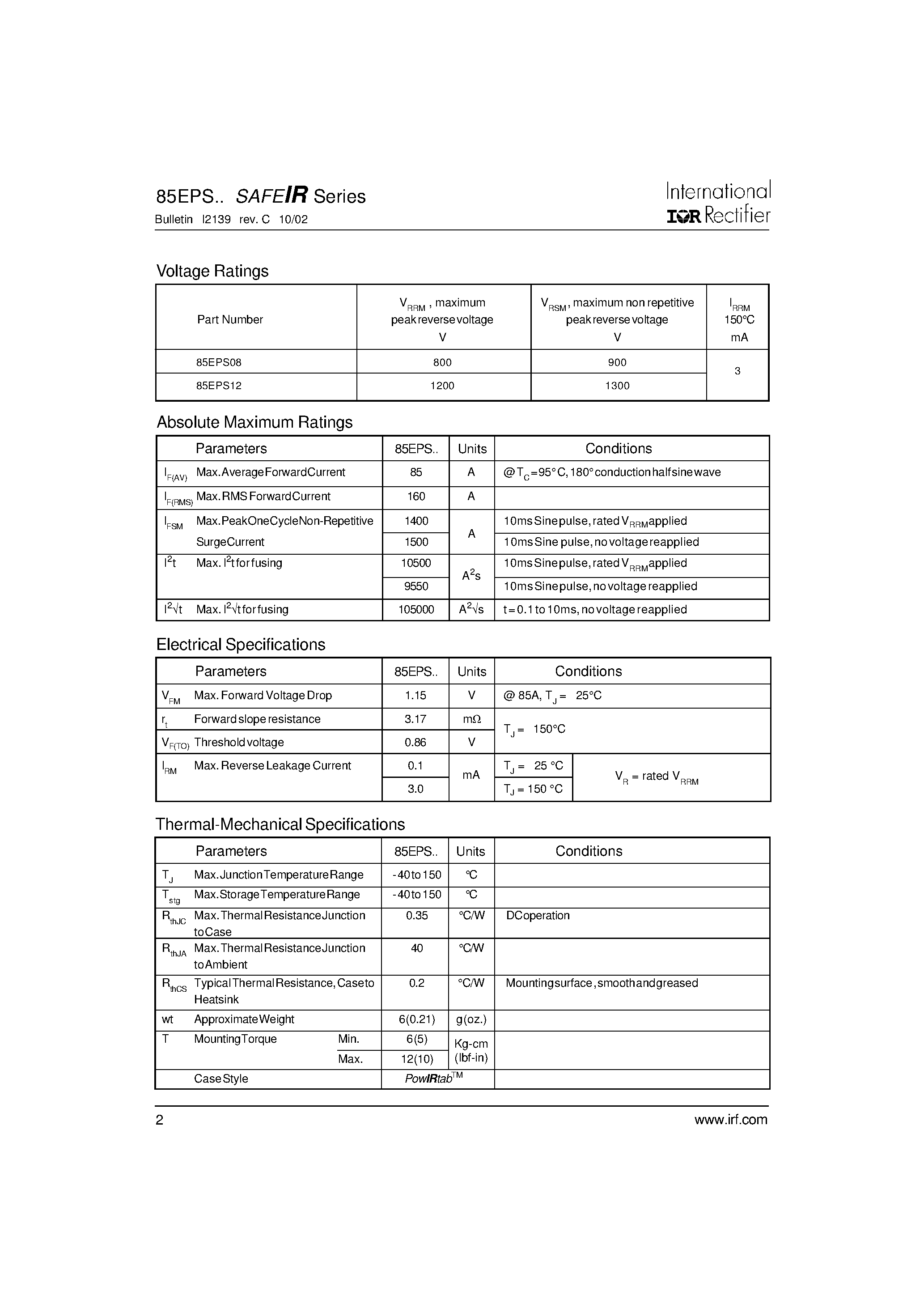 Datasheet 85EPS - INPUT RECTIFIER DIODE page 2